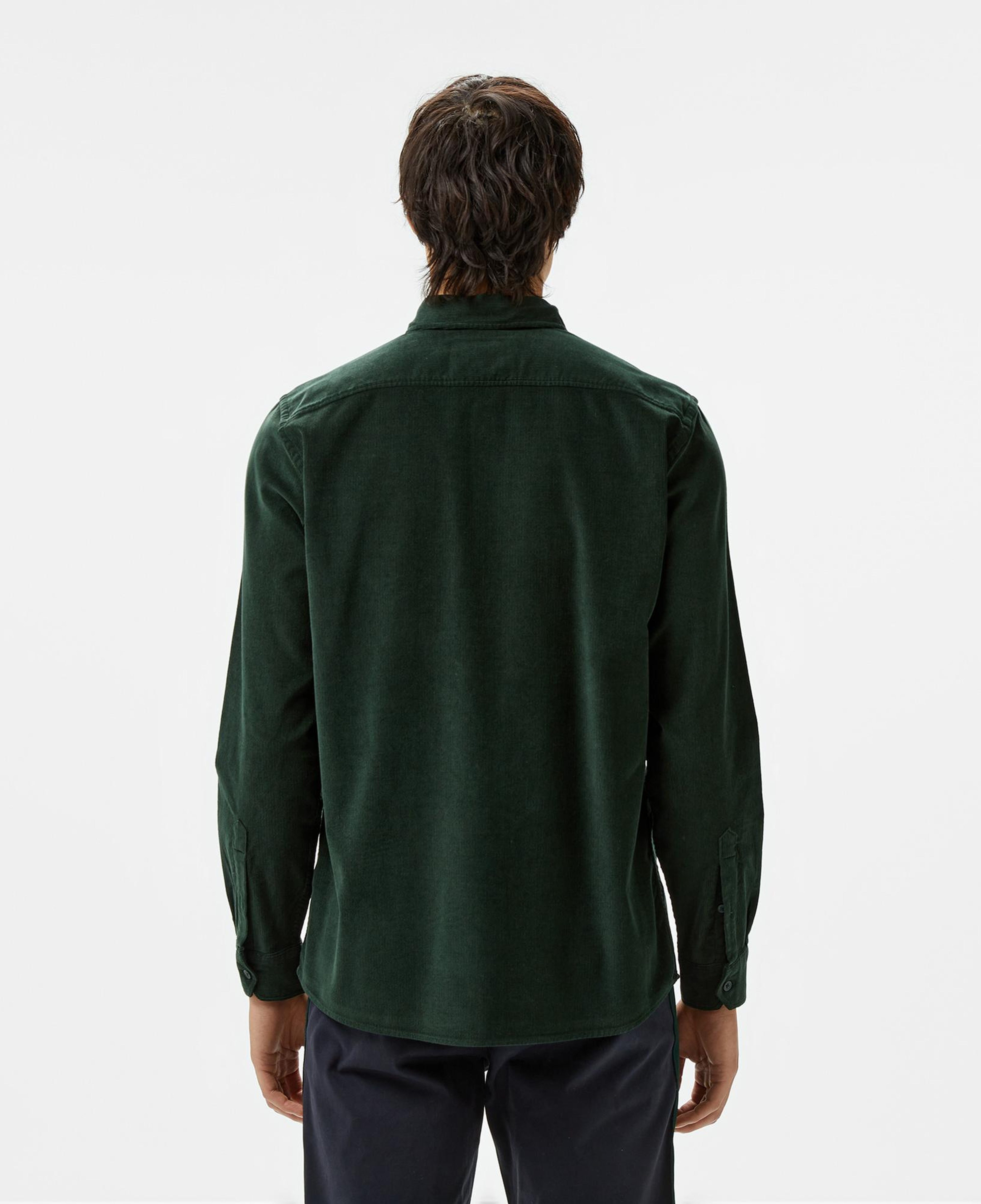 Erkek Regular Fit Düğmeli Yaka Koyu Yeşil Gömlek