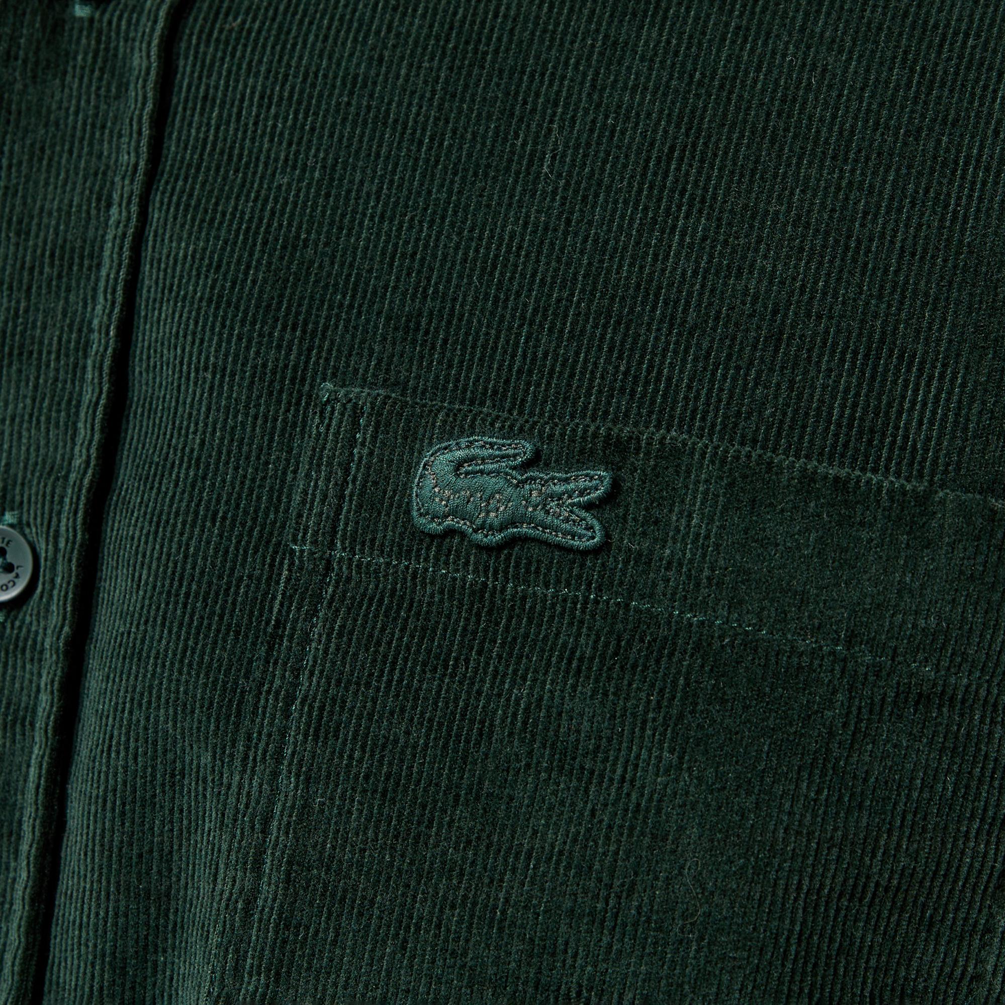 Erkek Regular Fit Düğmeli Yaka Koyu Yeşil Gömlek