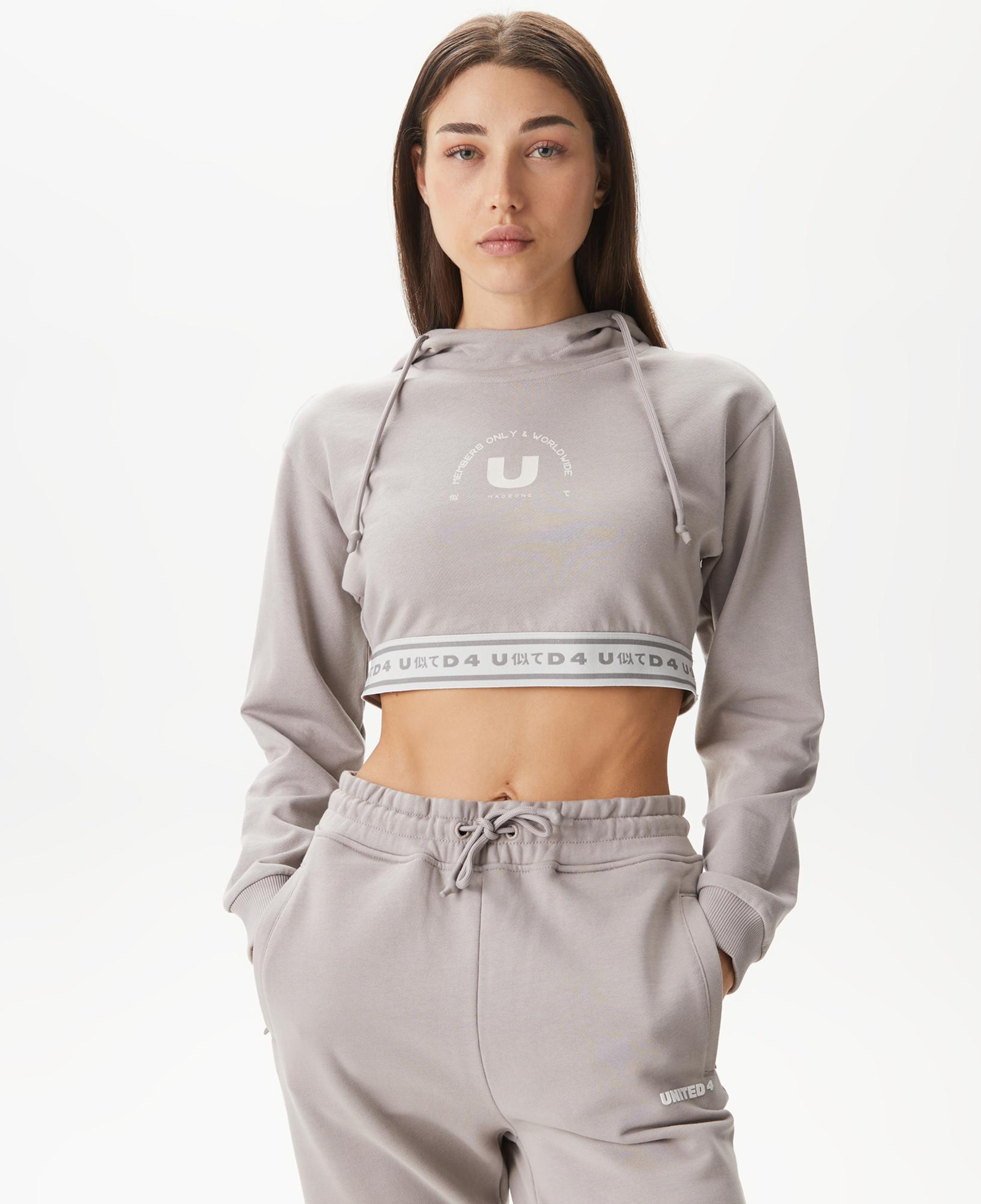 UNITED4 Kadın Gri Crop Sweatshirt