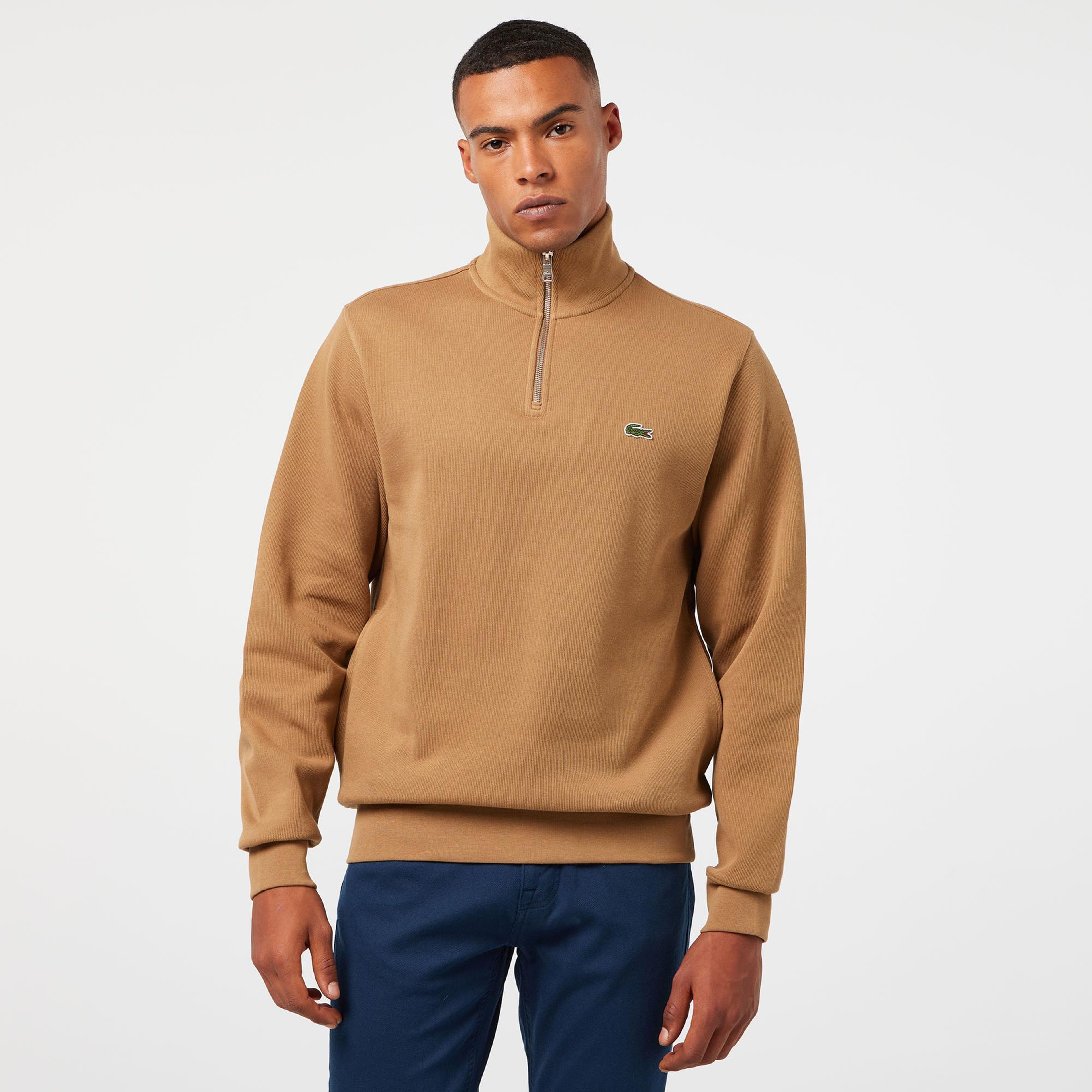 Lacoste Erkek Classic Fit Yarım Fermuarlı Kahverengi Sweatshirt