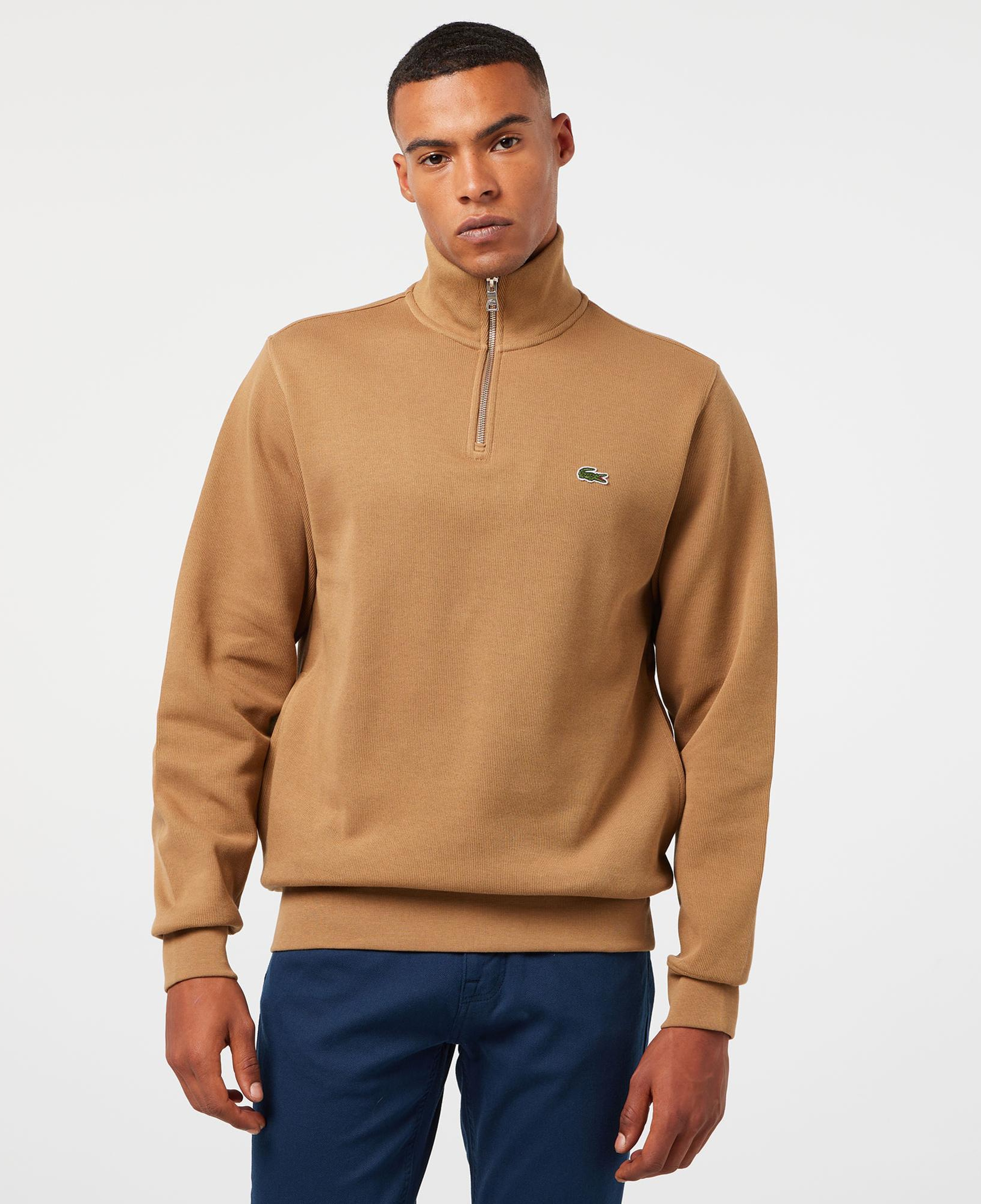Lacoste Erkek Classic Fit Yarım Fermuarlı Kahverengi Sweatshirt