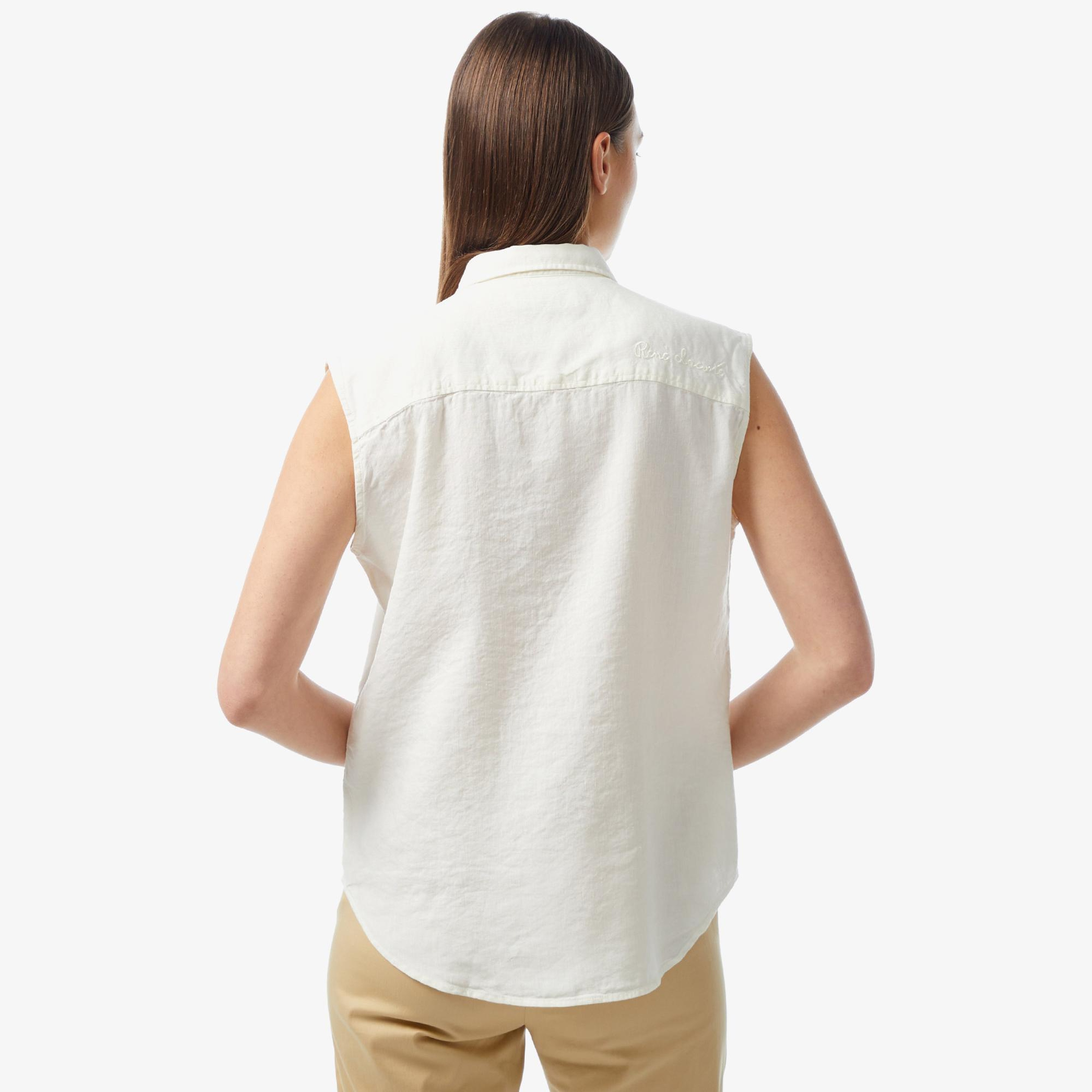 Kadın Kolsuz Krem Gömlek