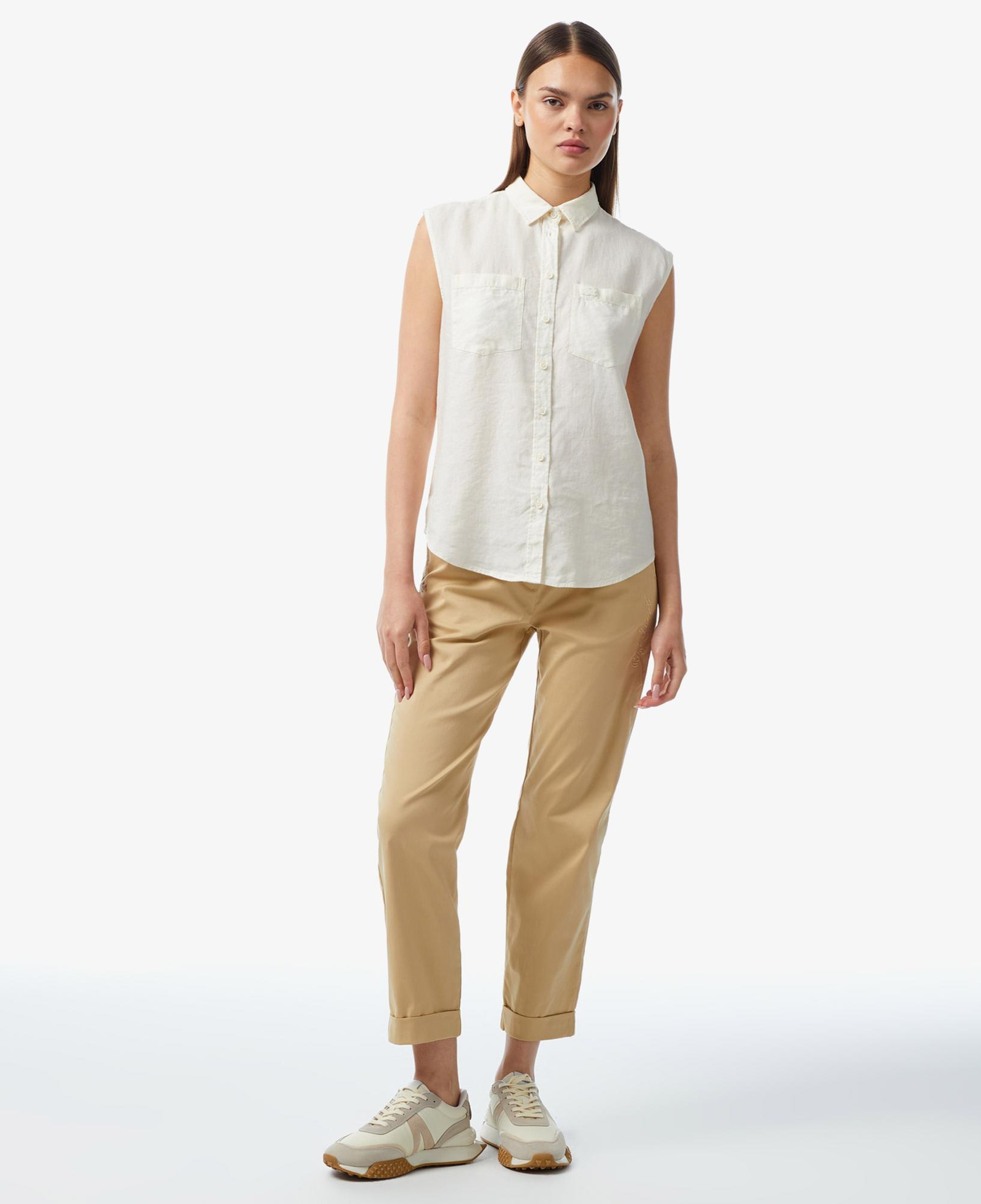 Kadın Kolsuz Krem Gömlek