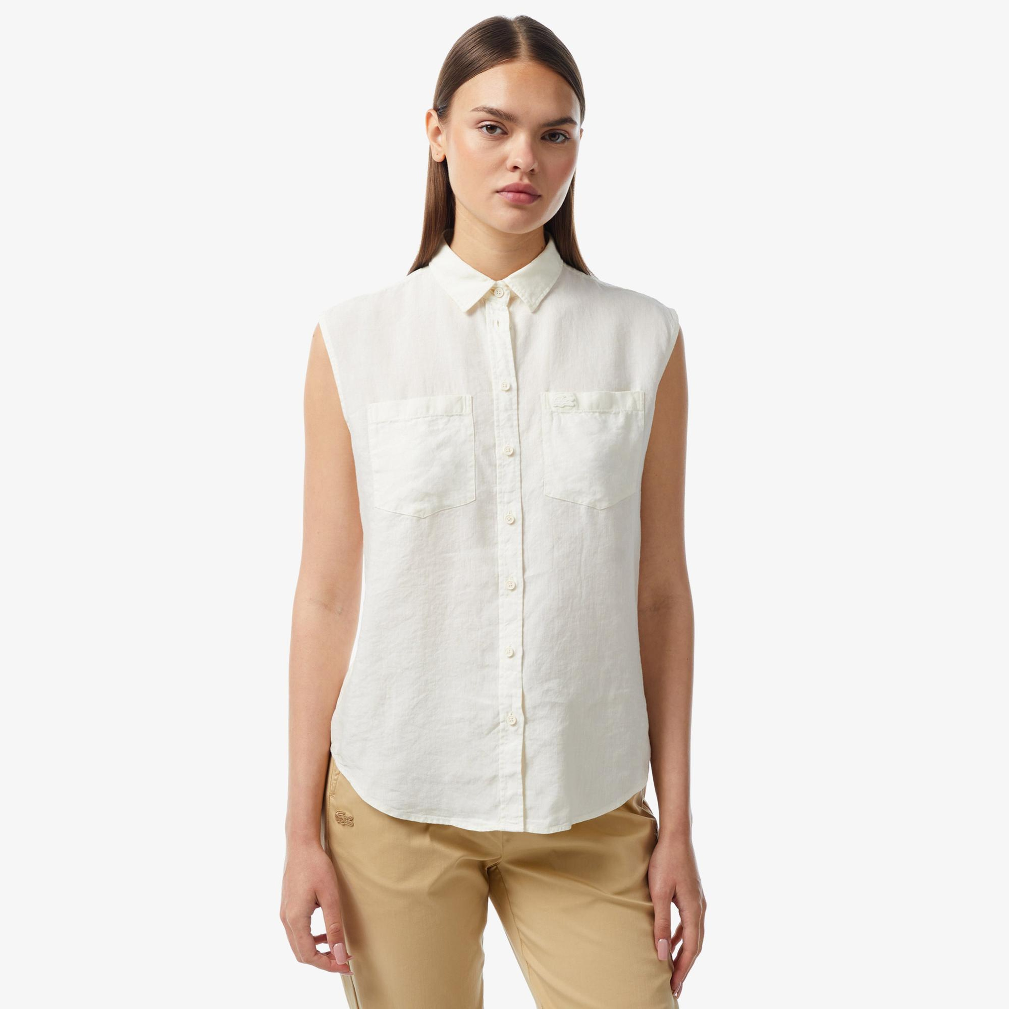 Kadın Kolsuz Krem Gömlek