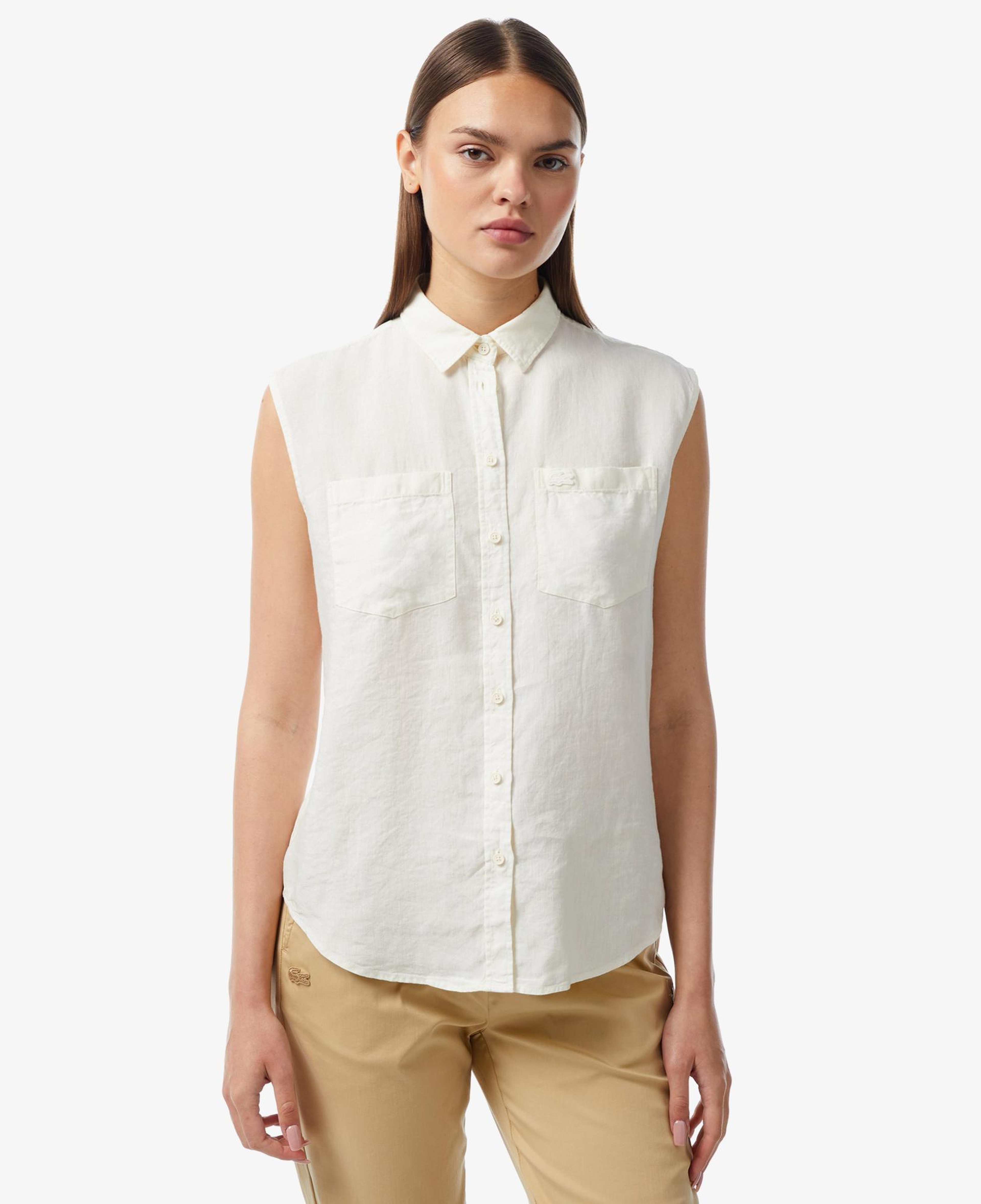 Kadın Kolsuz Krem Gömlek