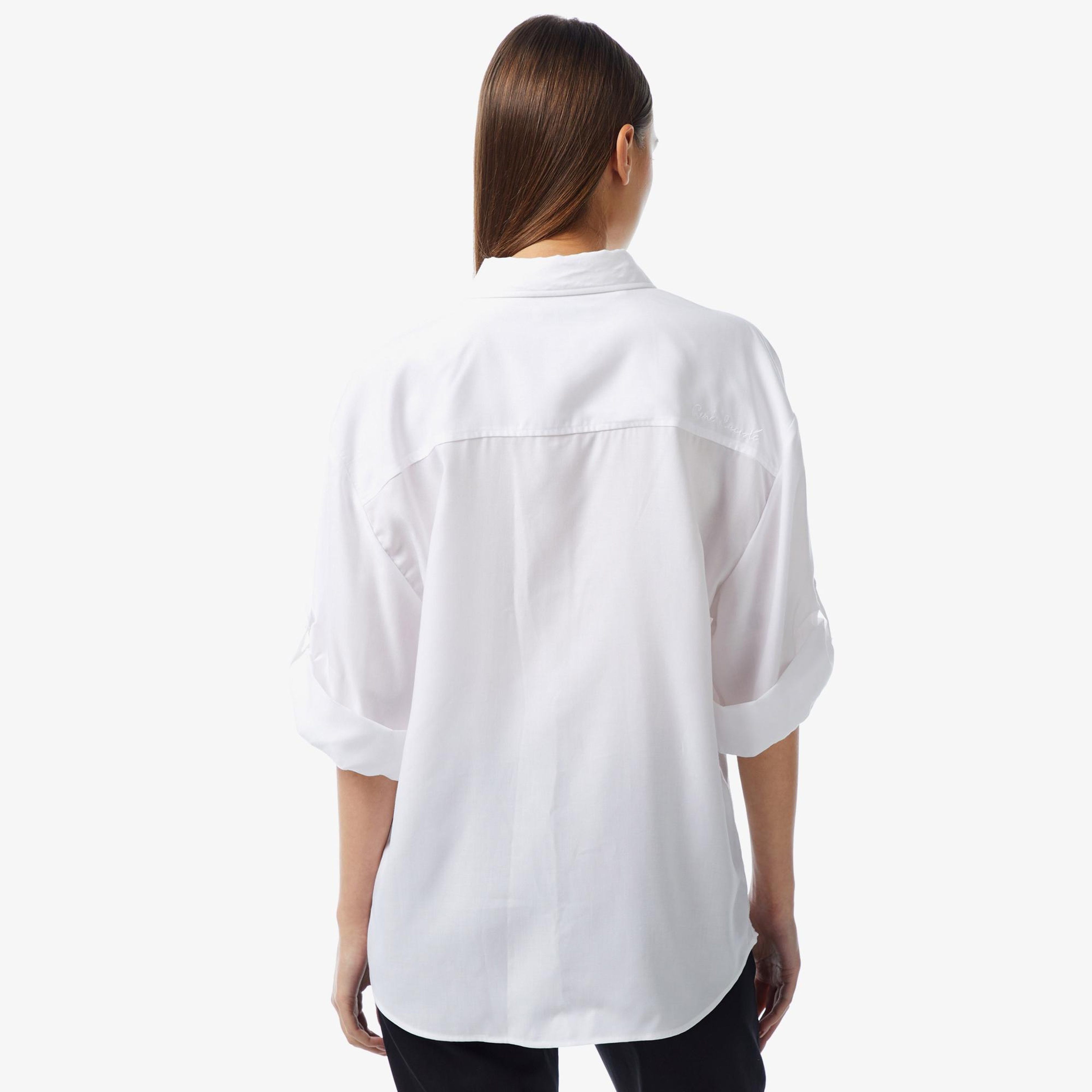 Kadın Relaxed Fit Kısa Kollu Beyaz Gömlek