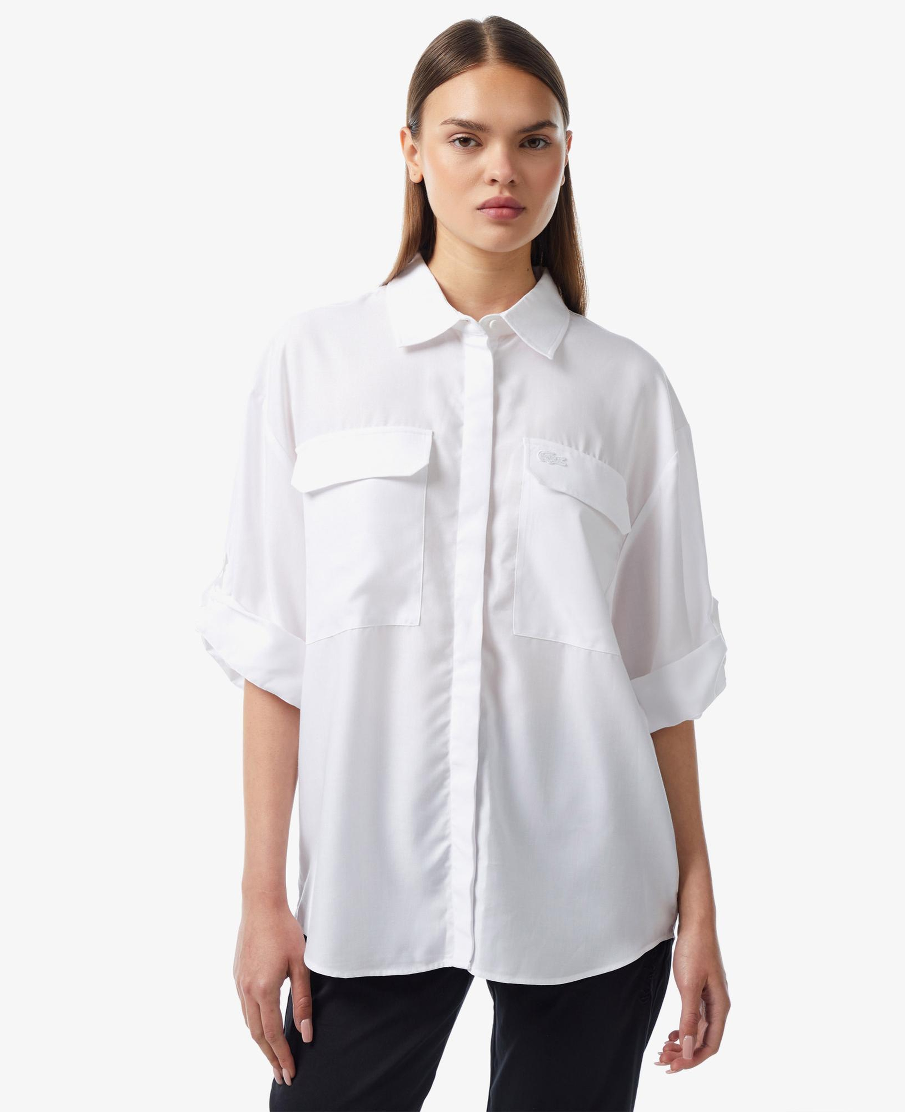 Kadın Relaxed Fit Kısa Kollu Beyaz Gömlek