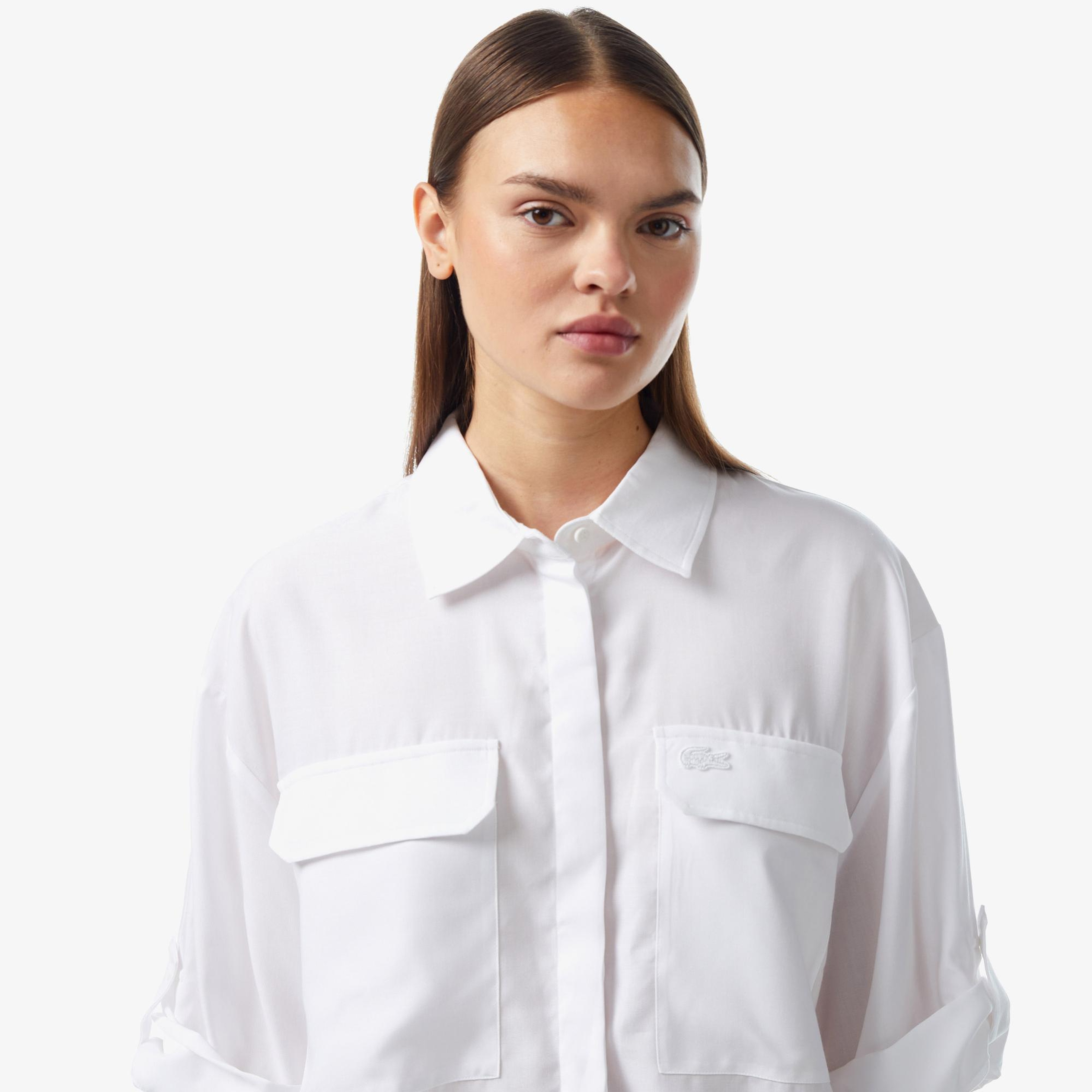 Kadın Relaxed Fit Kısa Kollu Beyaz Gömlek