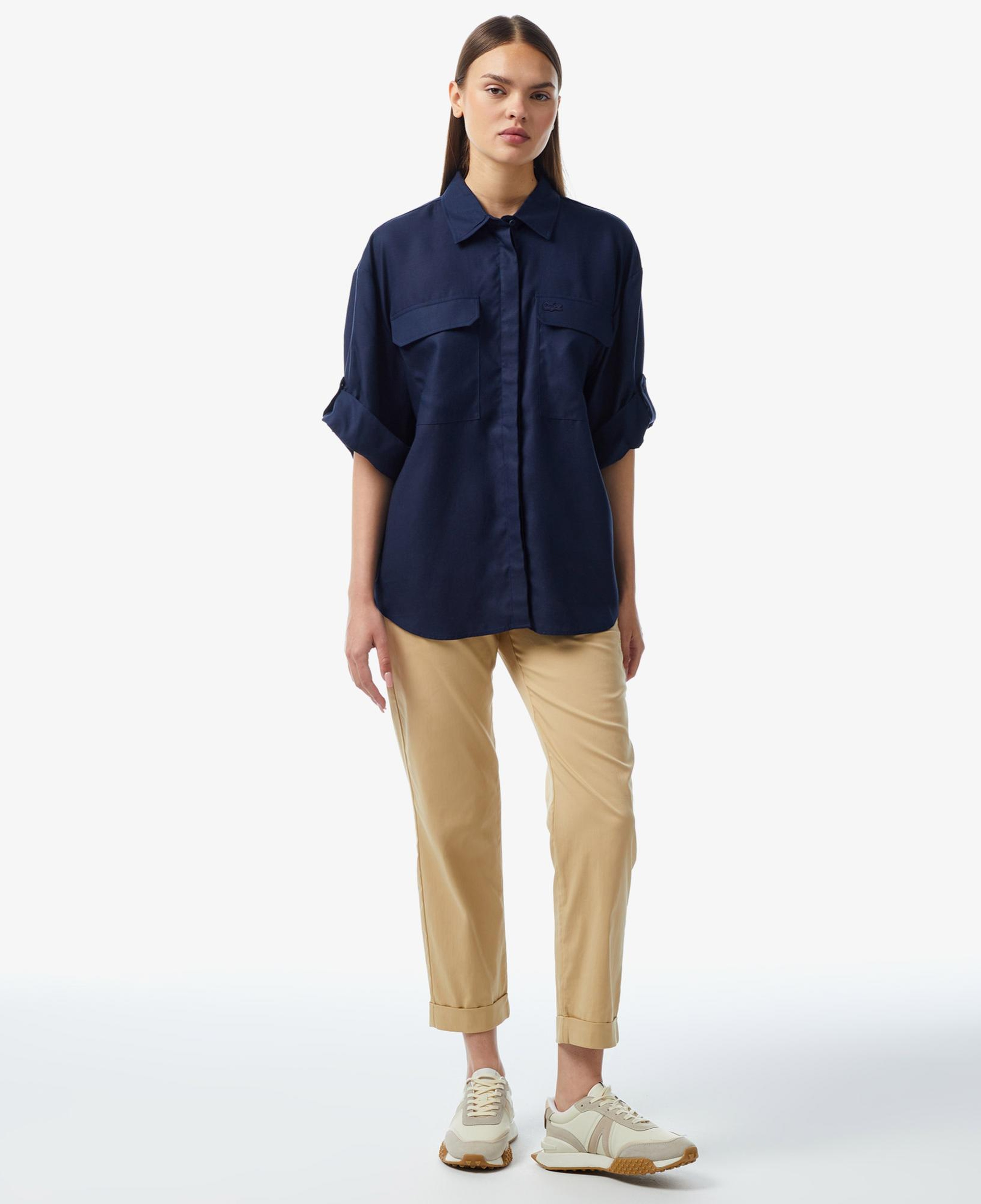 Kadın Relaxed Fit Uzun Kollu Lacivert Gömlek