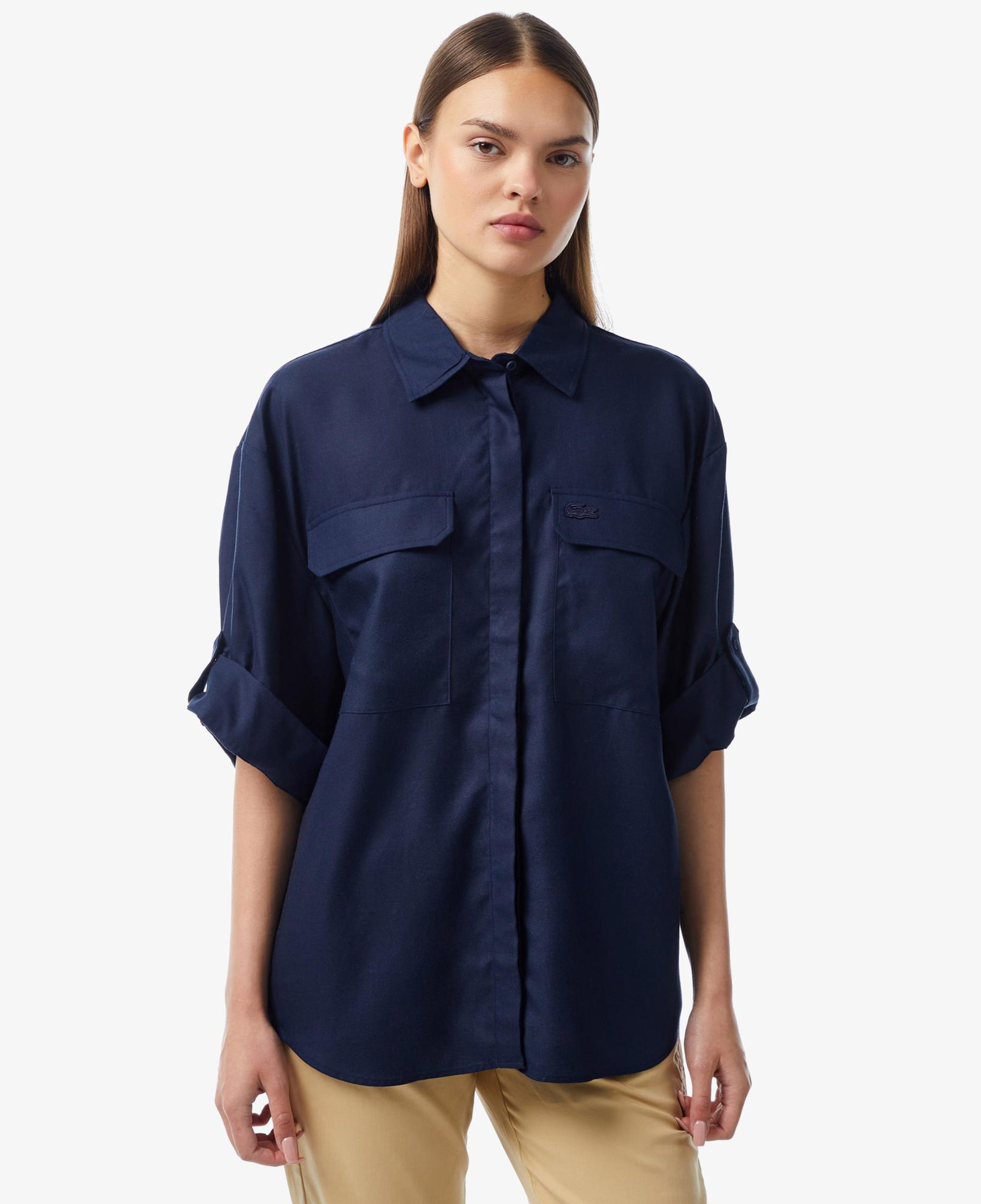 Kadın Relaxed Fit Uzun Kollu Lacivert Gömlek