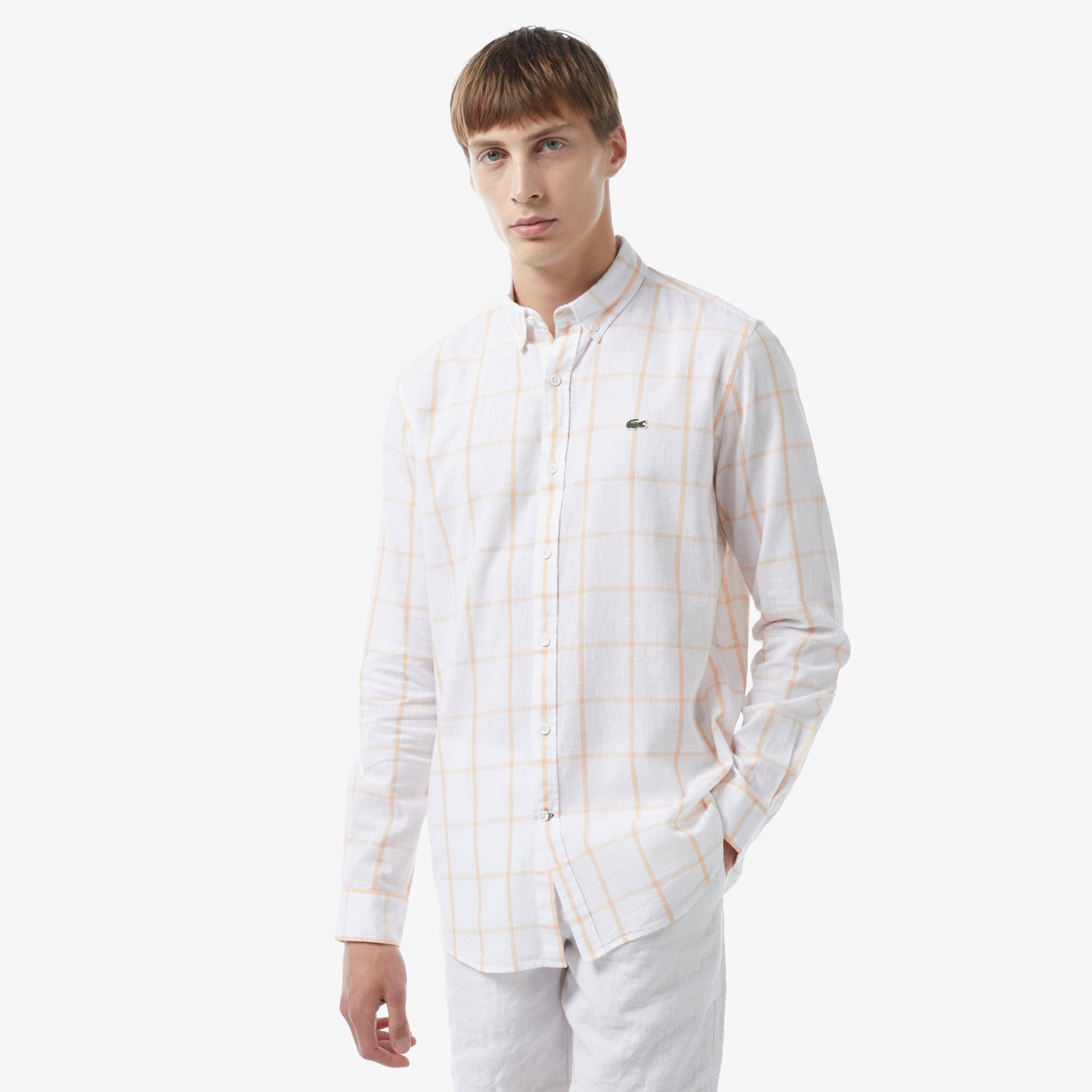 Erkek Regular Fit Ekose Beyaz Gömlek