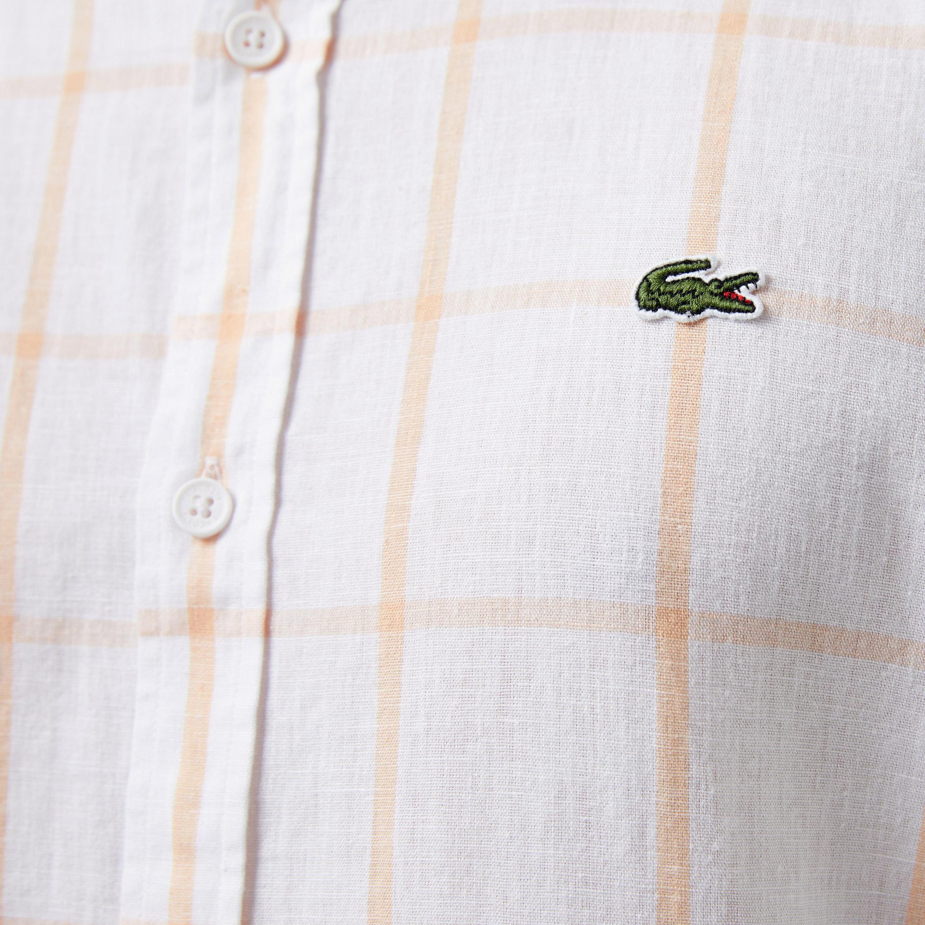 Erkek Regular Fit Ekose Beyaz Gömlek