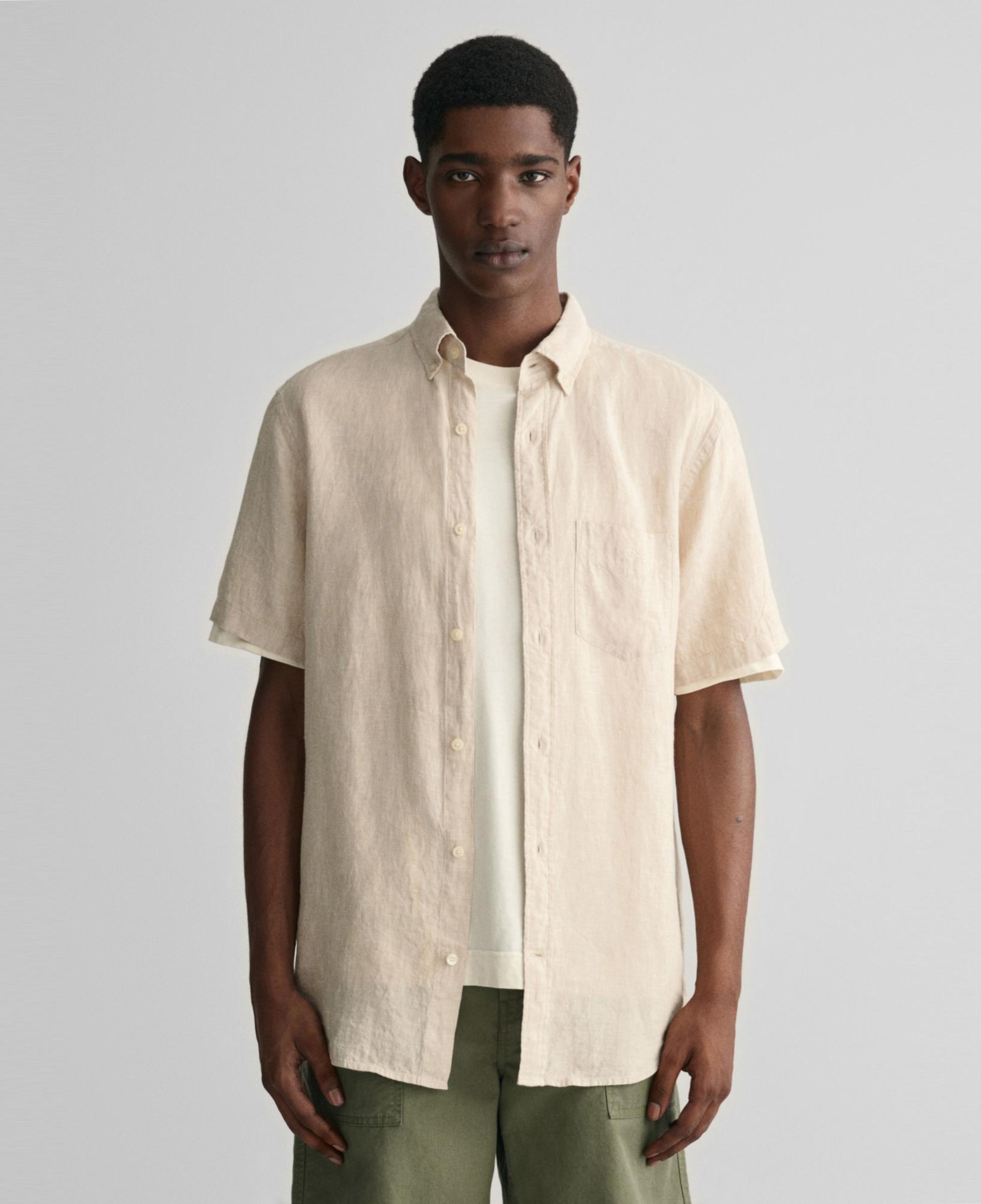 GANT Erkek Bej Regular Fit Düğmeli Yaka Keten Gömlek