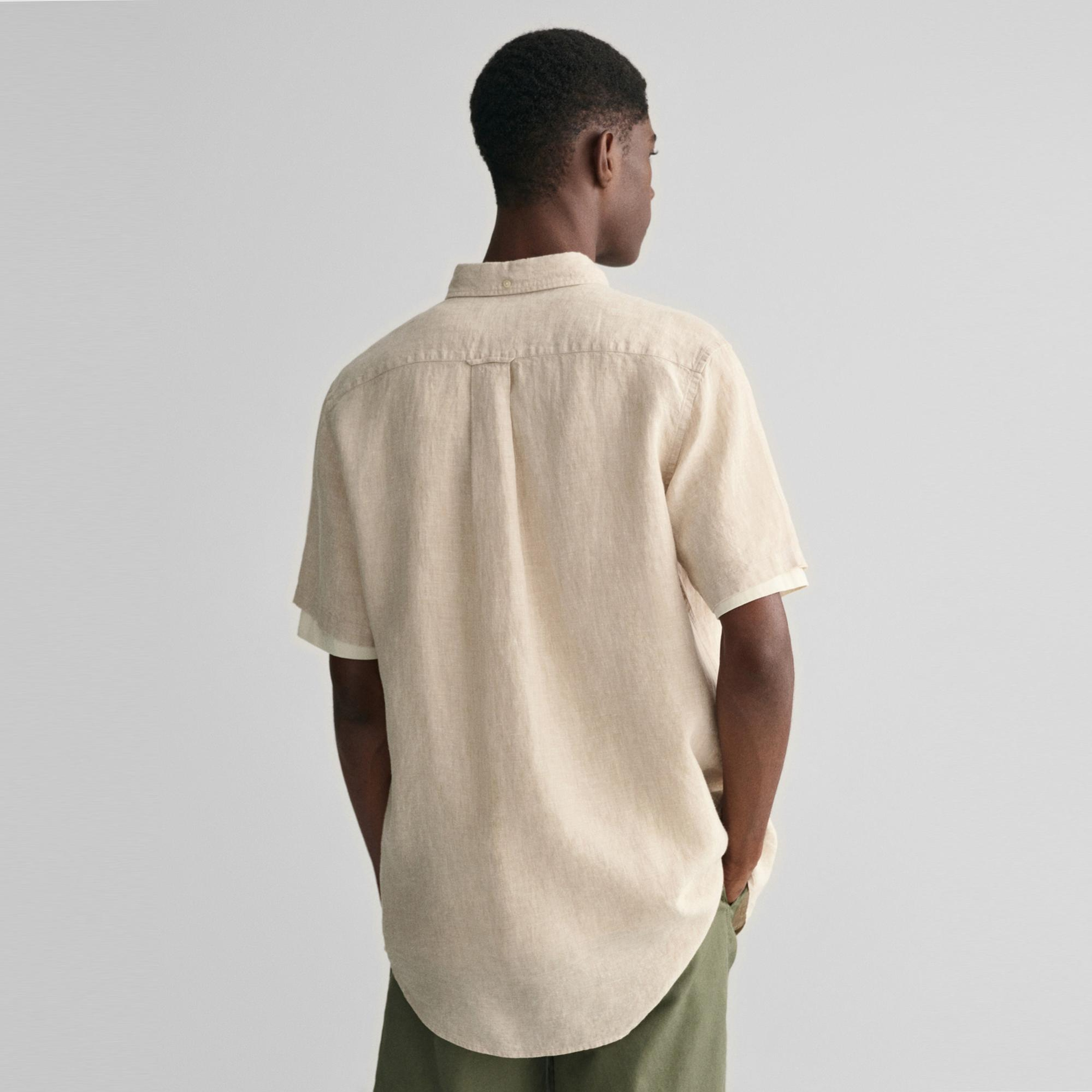 GANT Erkek Bej Regular Fit Düğmeli Yaka Keten Gömlek