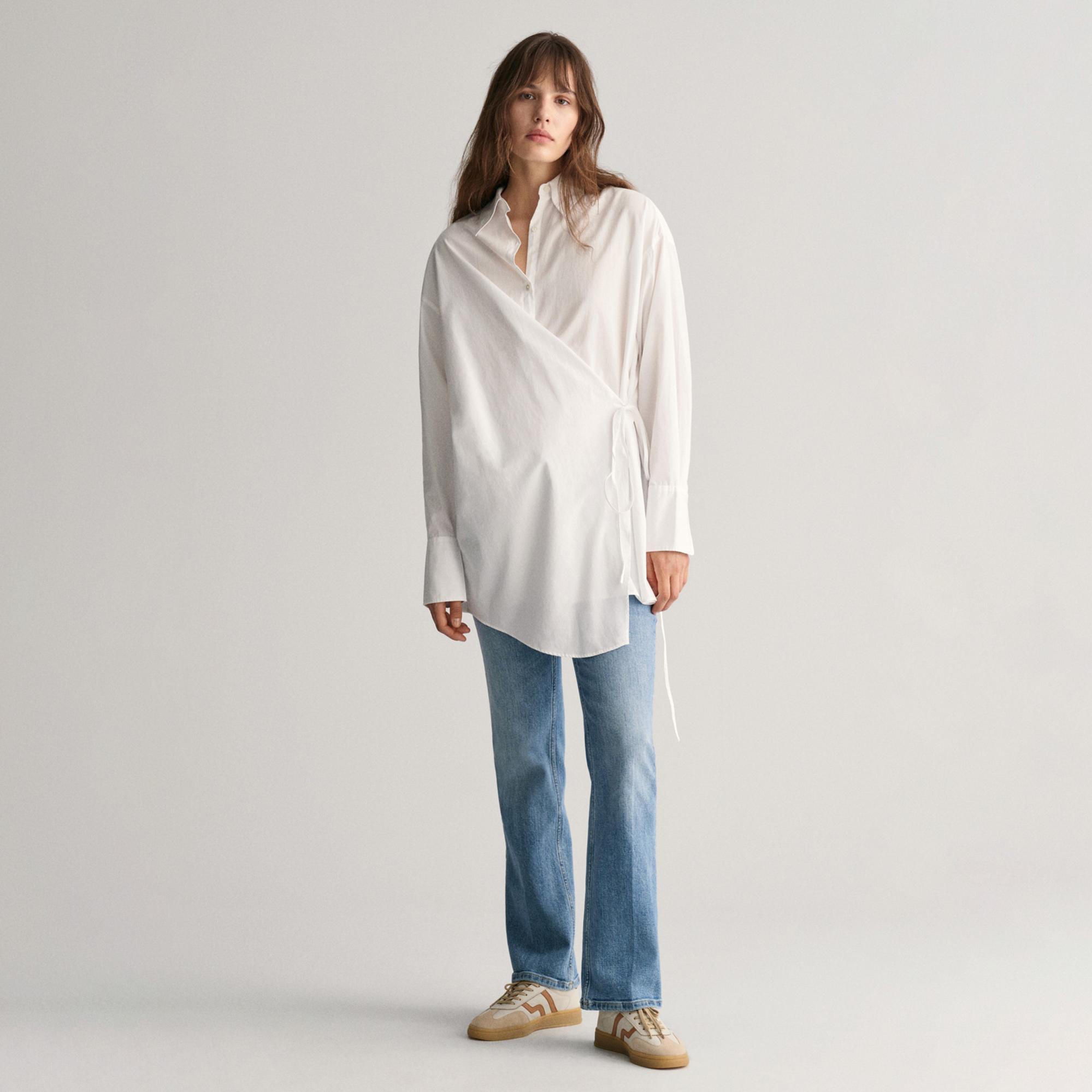 GANT Kadın Beyaz Oversize Fit Klasik Yaka Gömlek