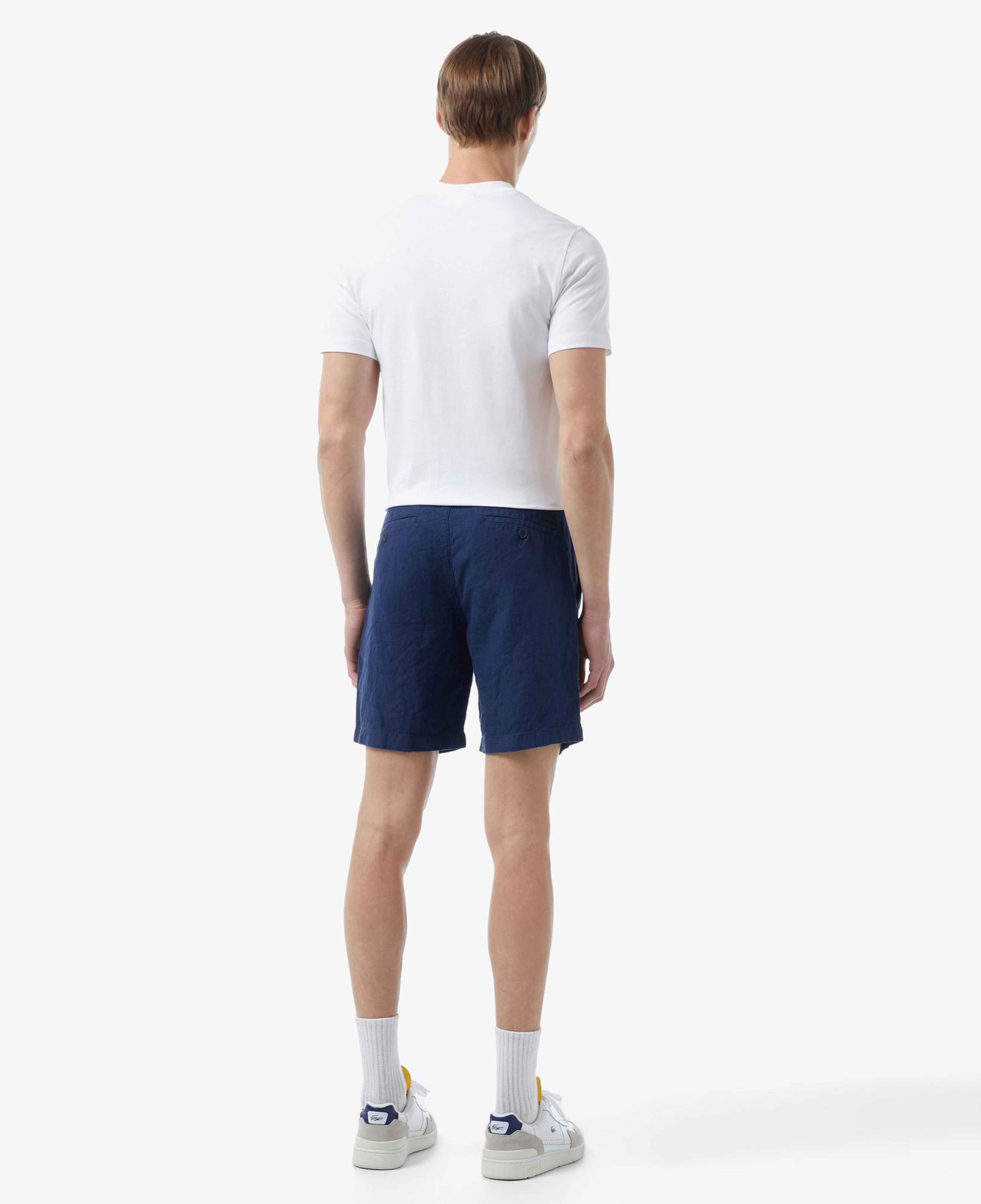Erkek Slim Fit Keten Lacivert Bermuda