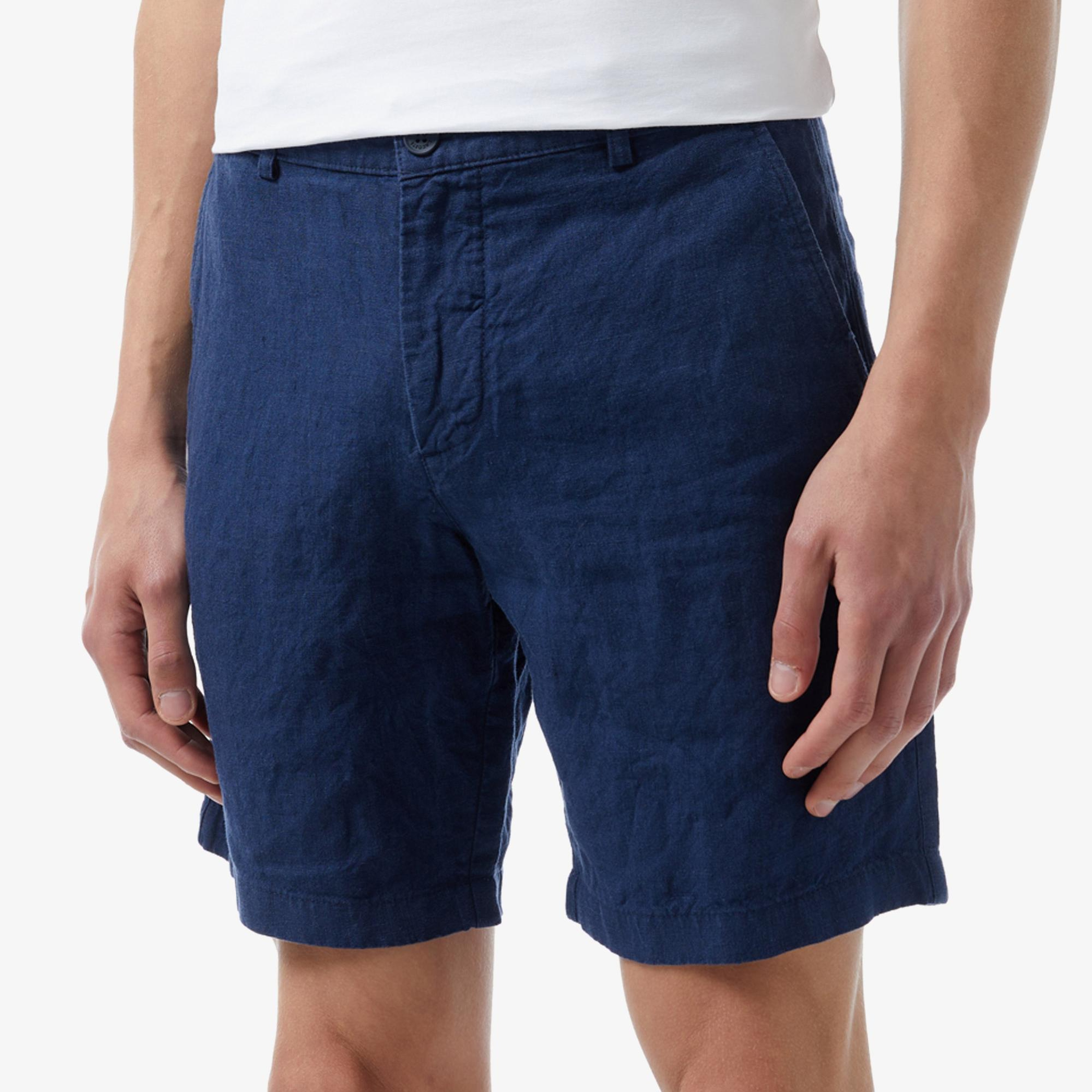 Erkek Slim Fit Keten Lacivert Bermuda