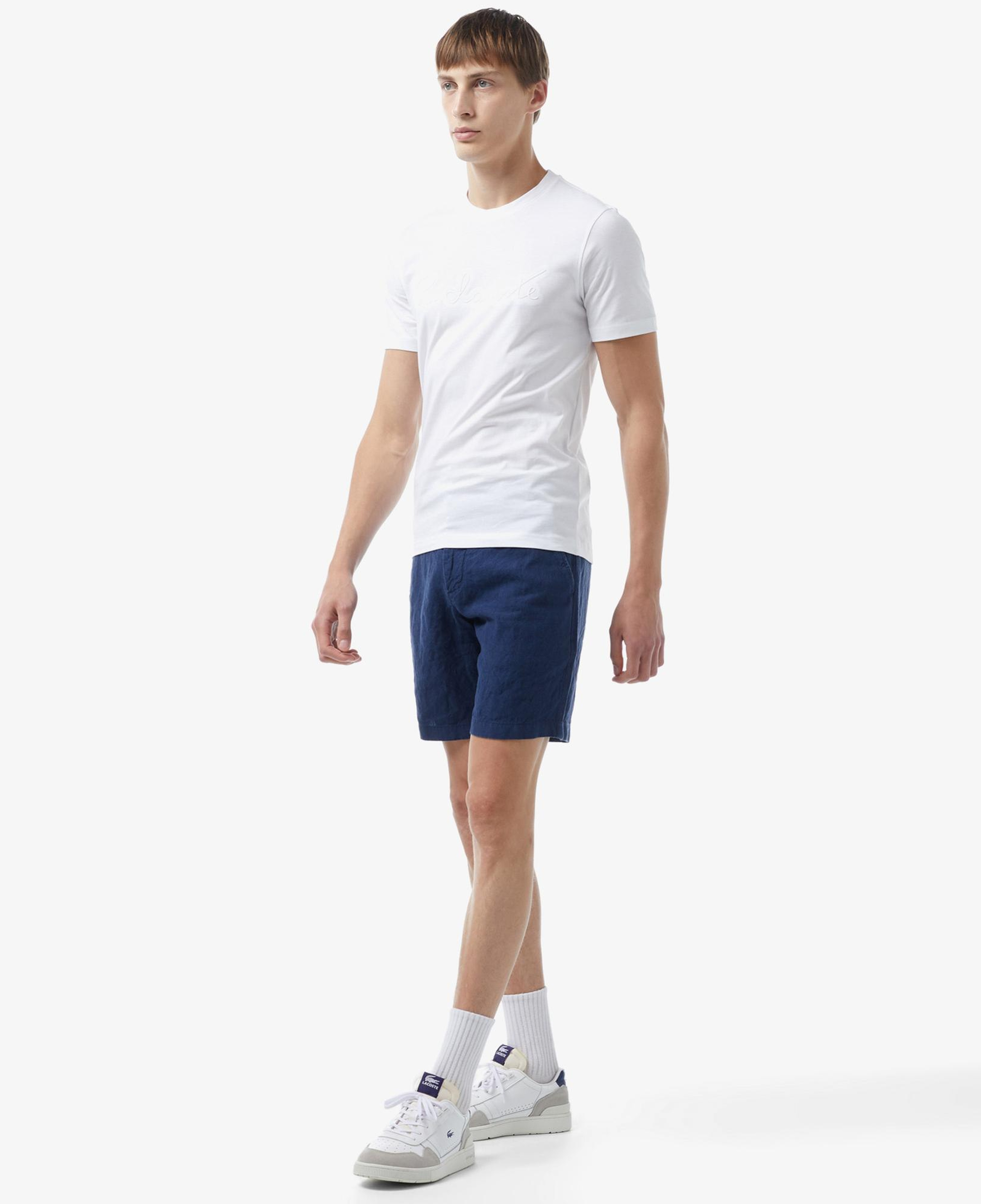 Erkek Slim Fit Keten Lacivert Bermuda