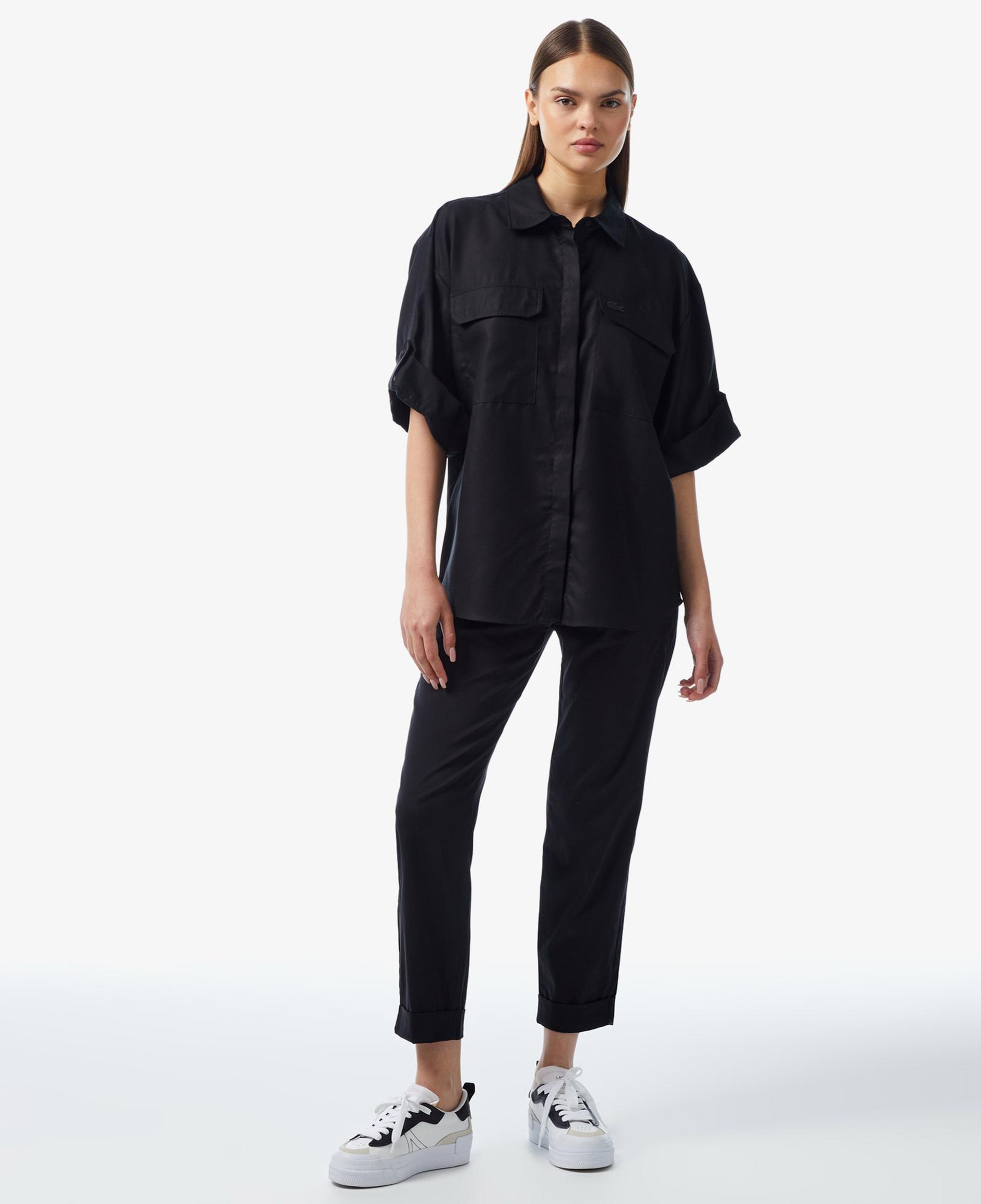 Kadın Relaxed Fit Kısa Kollu Siyah Gömlek