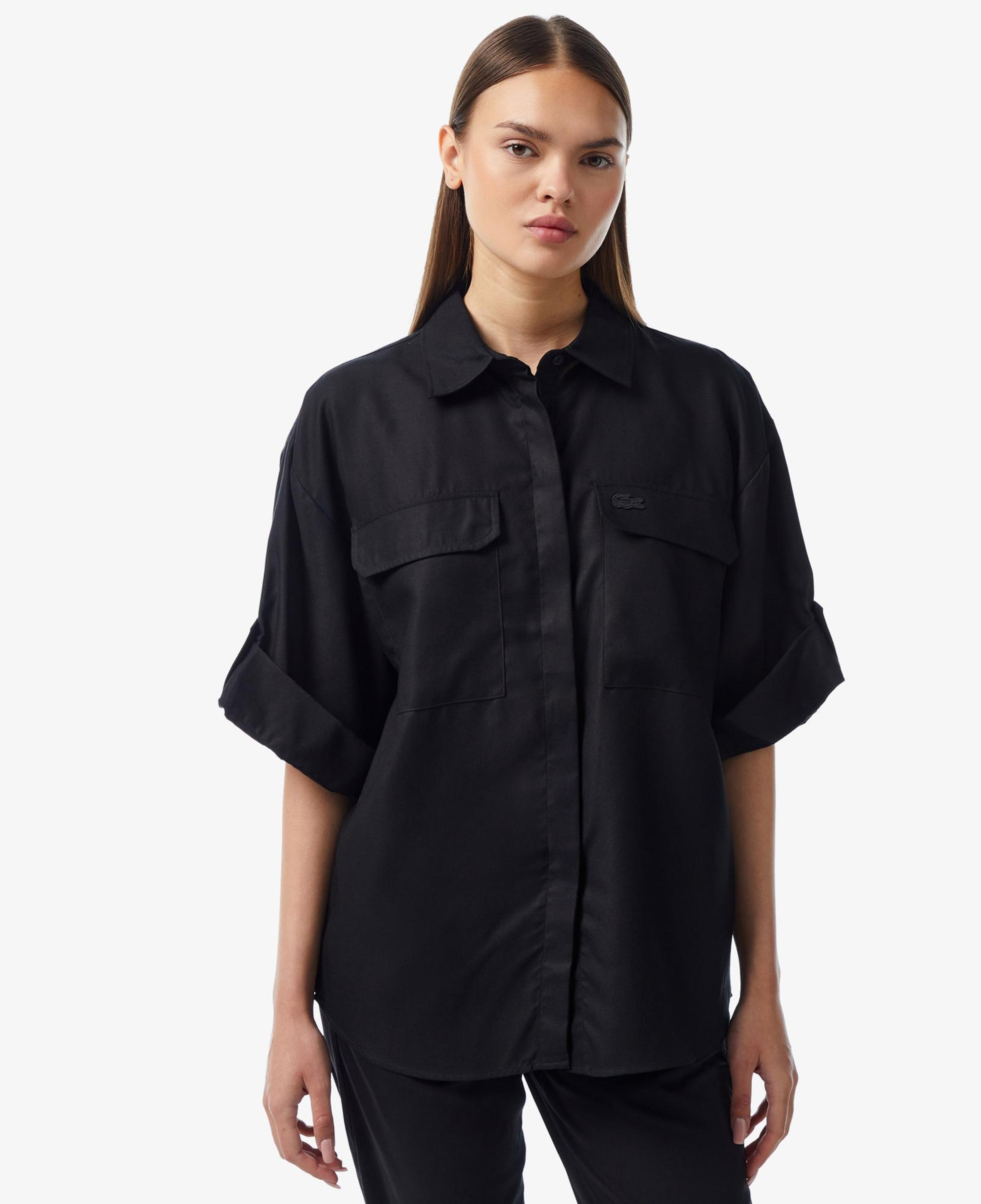 Kadın Relaxed Fit Kısa Kollu Siyah Gömlek