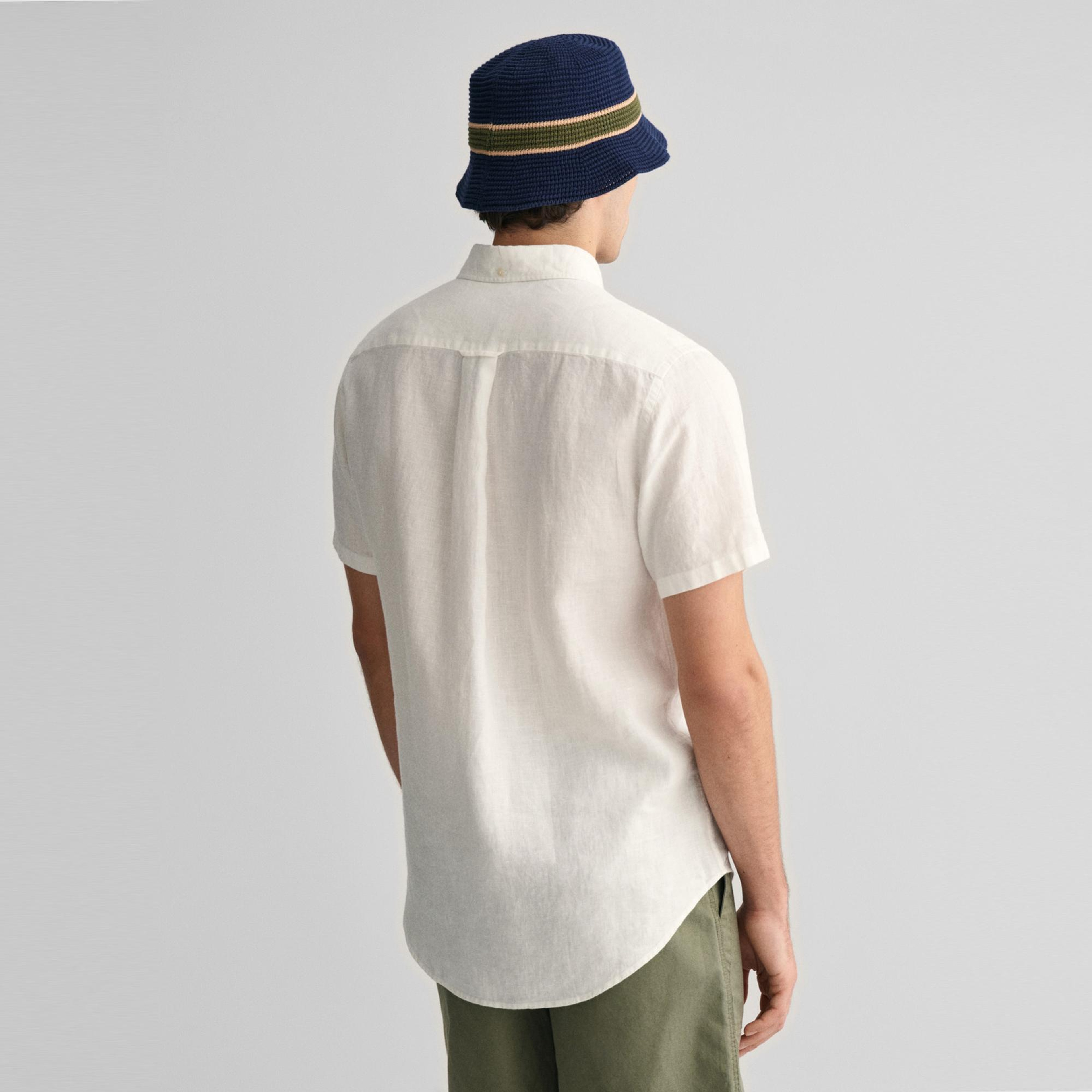 GANT Erkek Beyaz Regular Fit Düğmeli Yaka Keten Gömlek