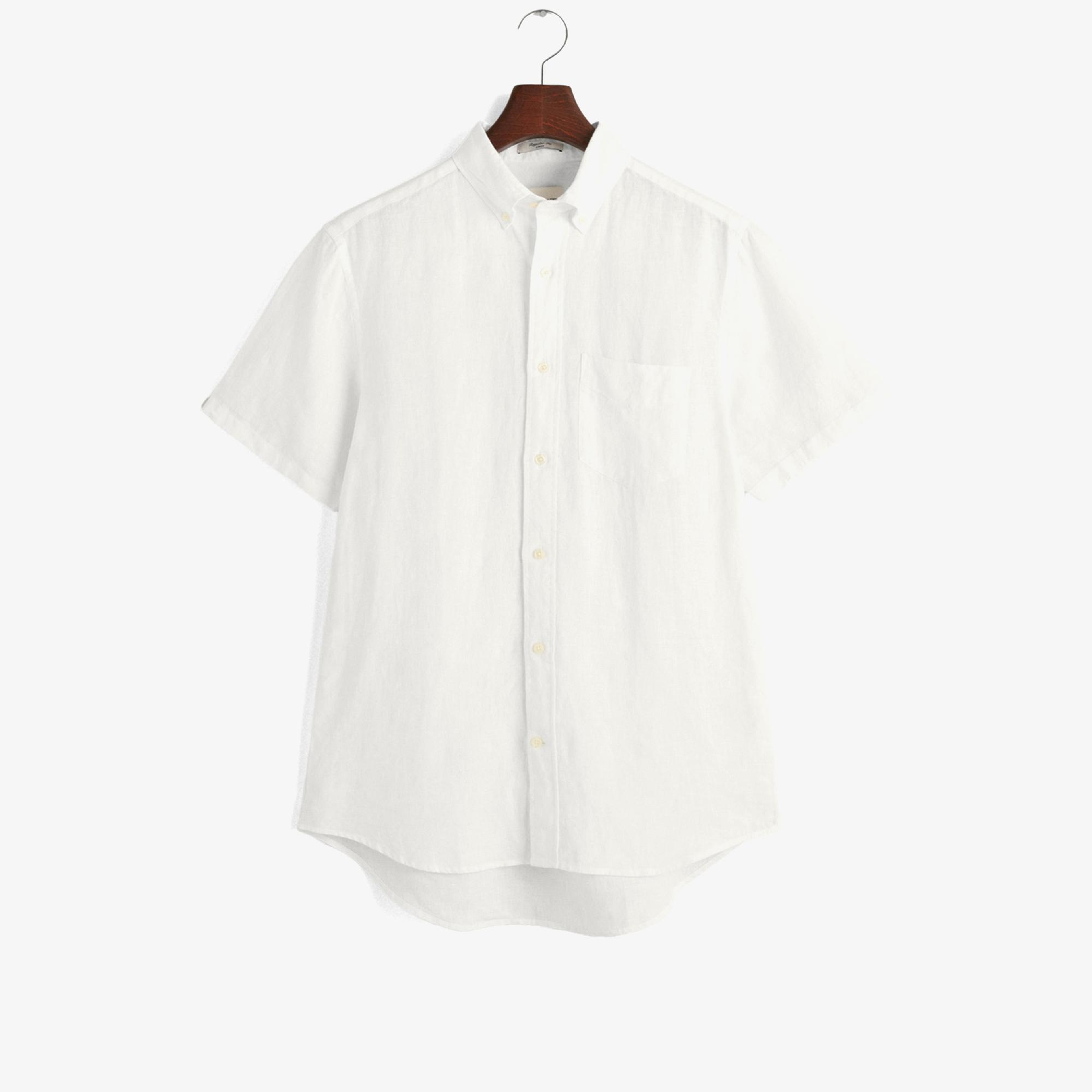 GANT Erkek Beyaz Regular Fit Düğmeli Yaka Keten Gömlek