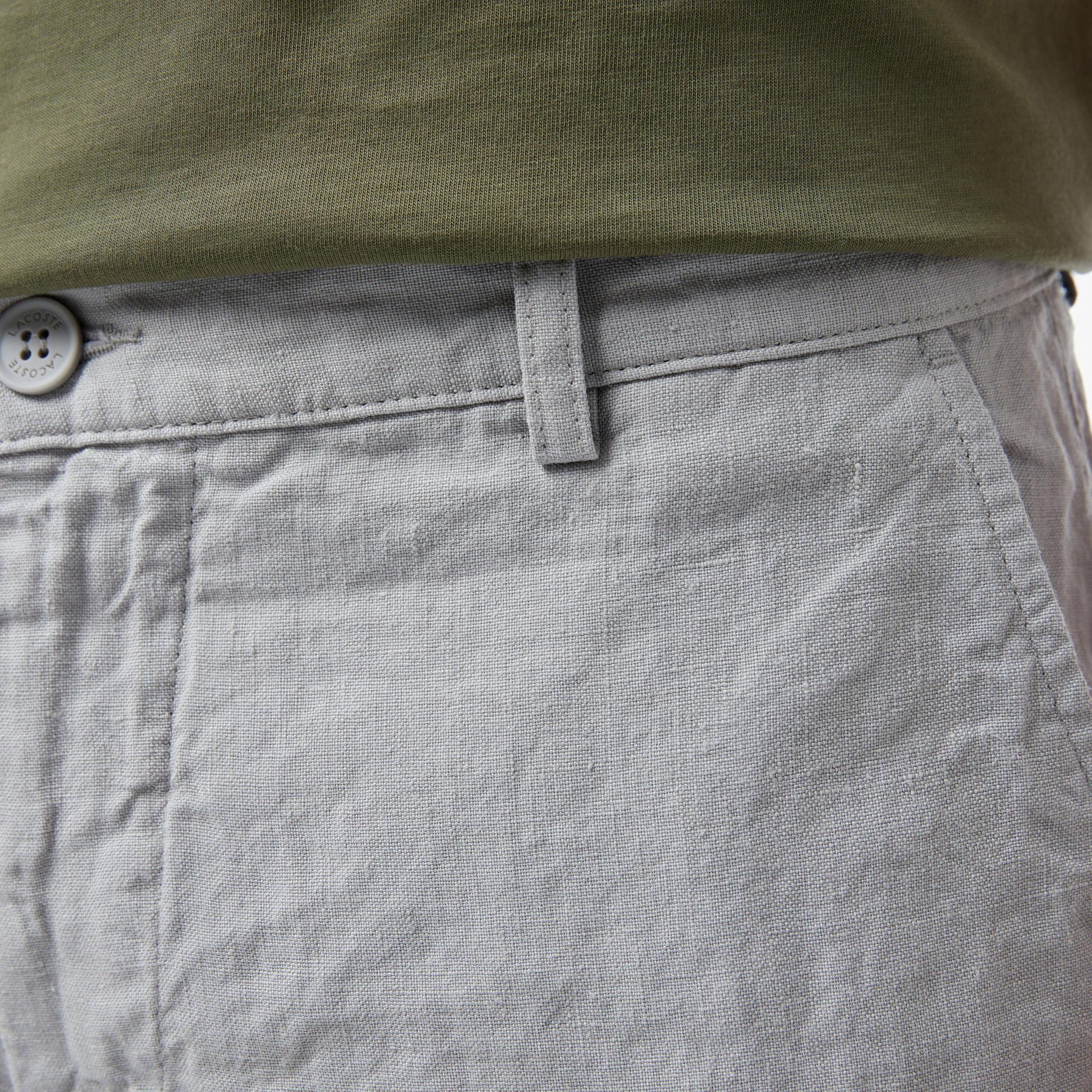 Erkek Slim Fit Keten Gri Bermuda