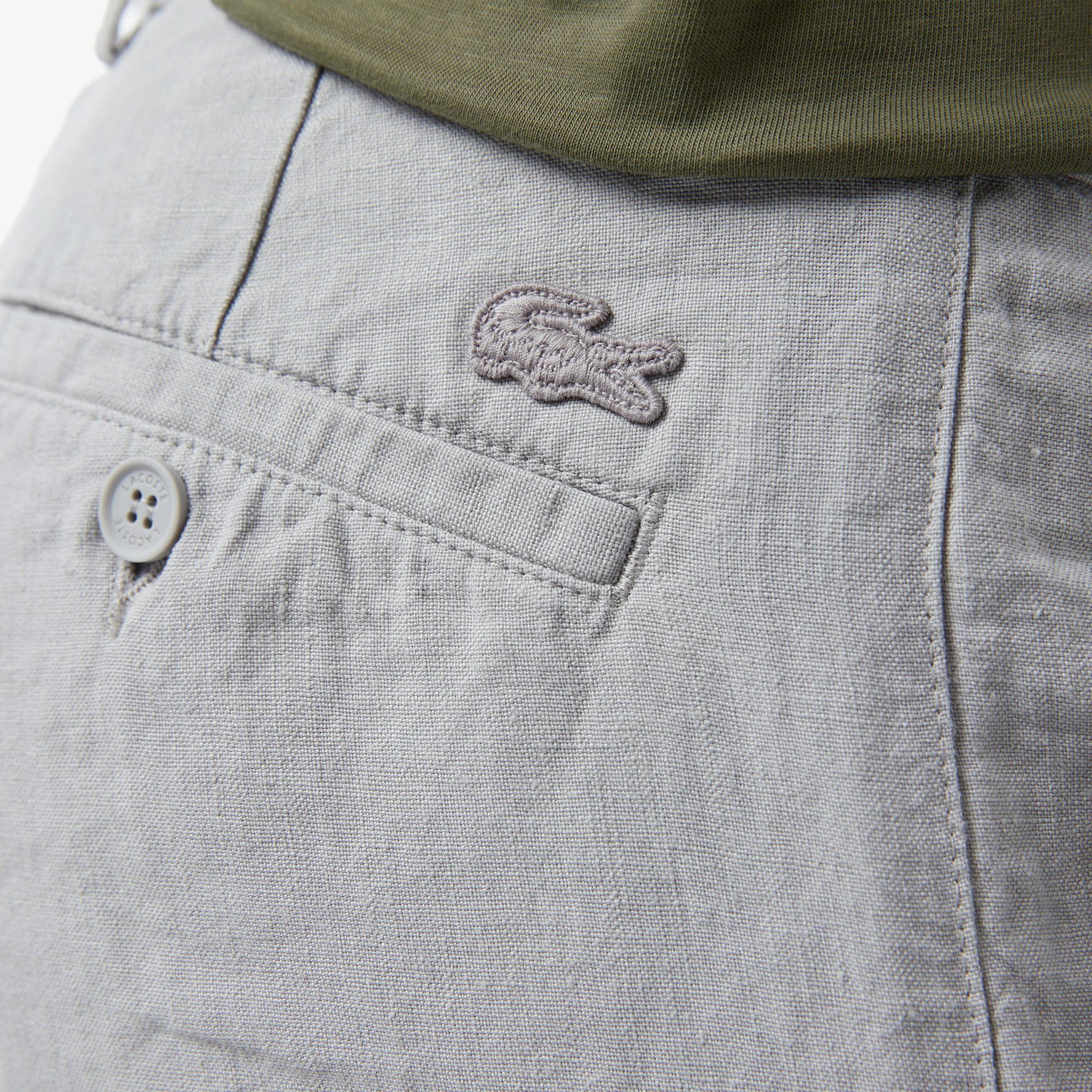 Erkek Slim Fit Keten Gri Bermuda