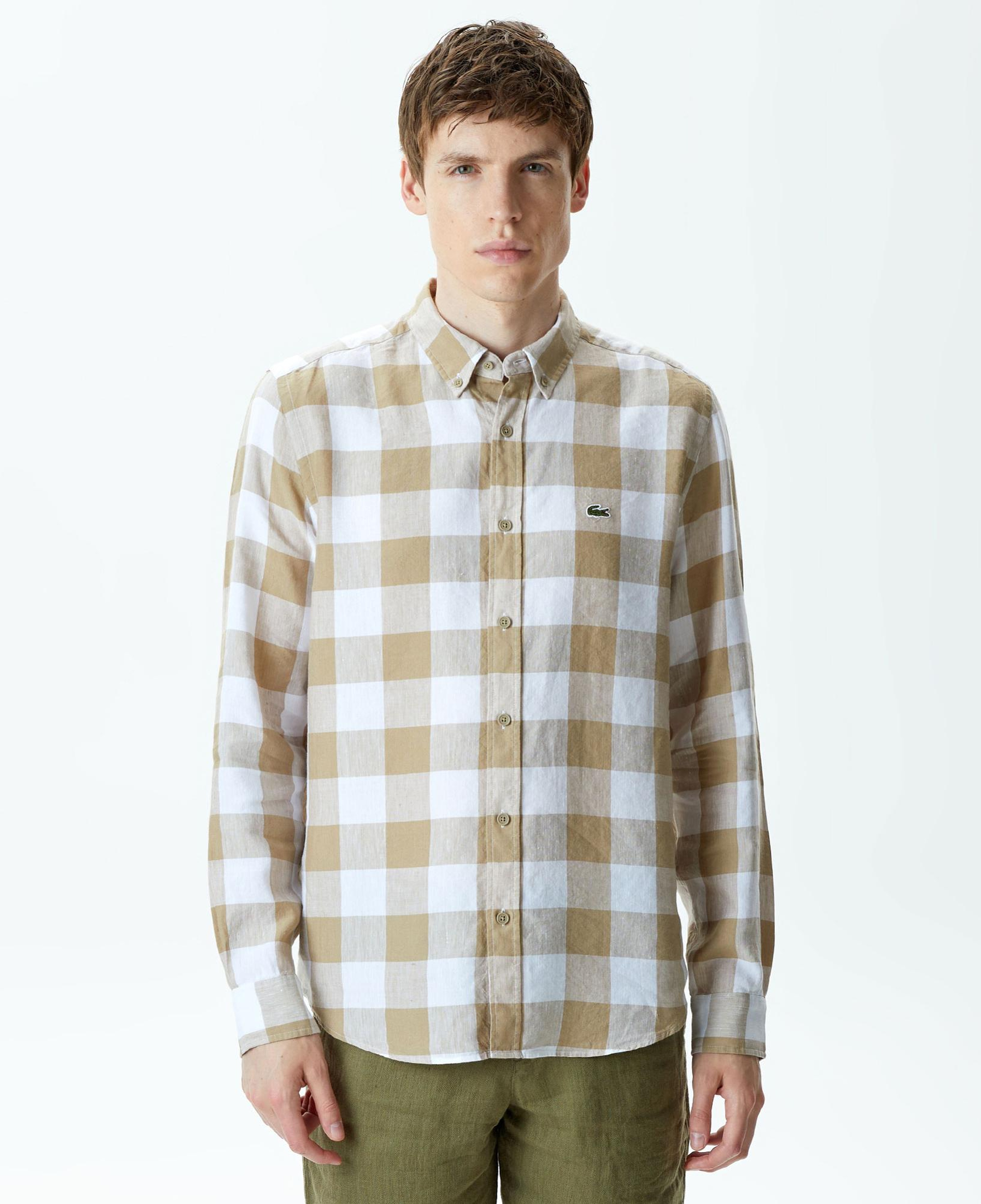 Erkek Regular Fit Ekose Beyaz Gömlek