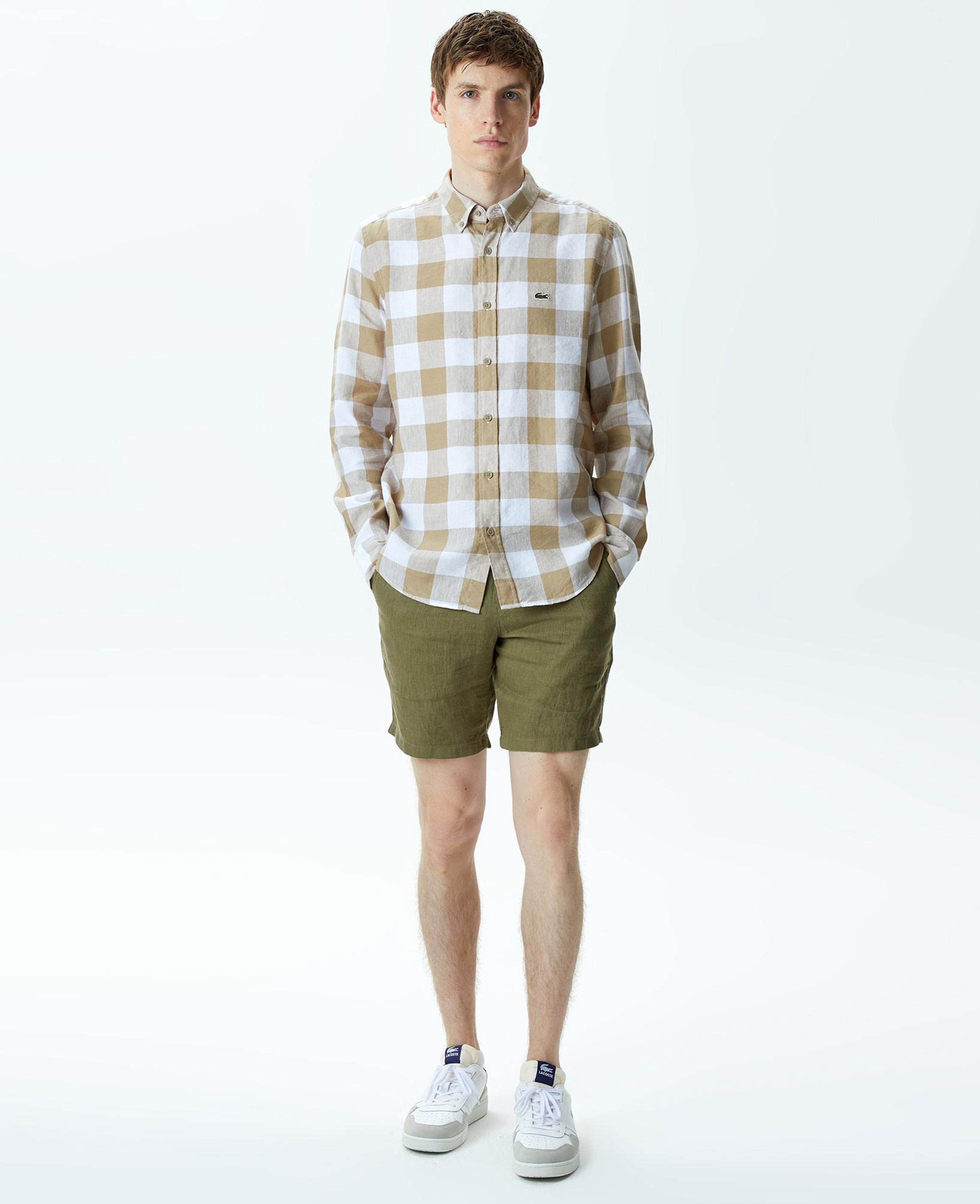 Erkek Regular Fit Ekose Beyaz Gömlek