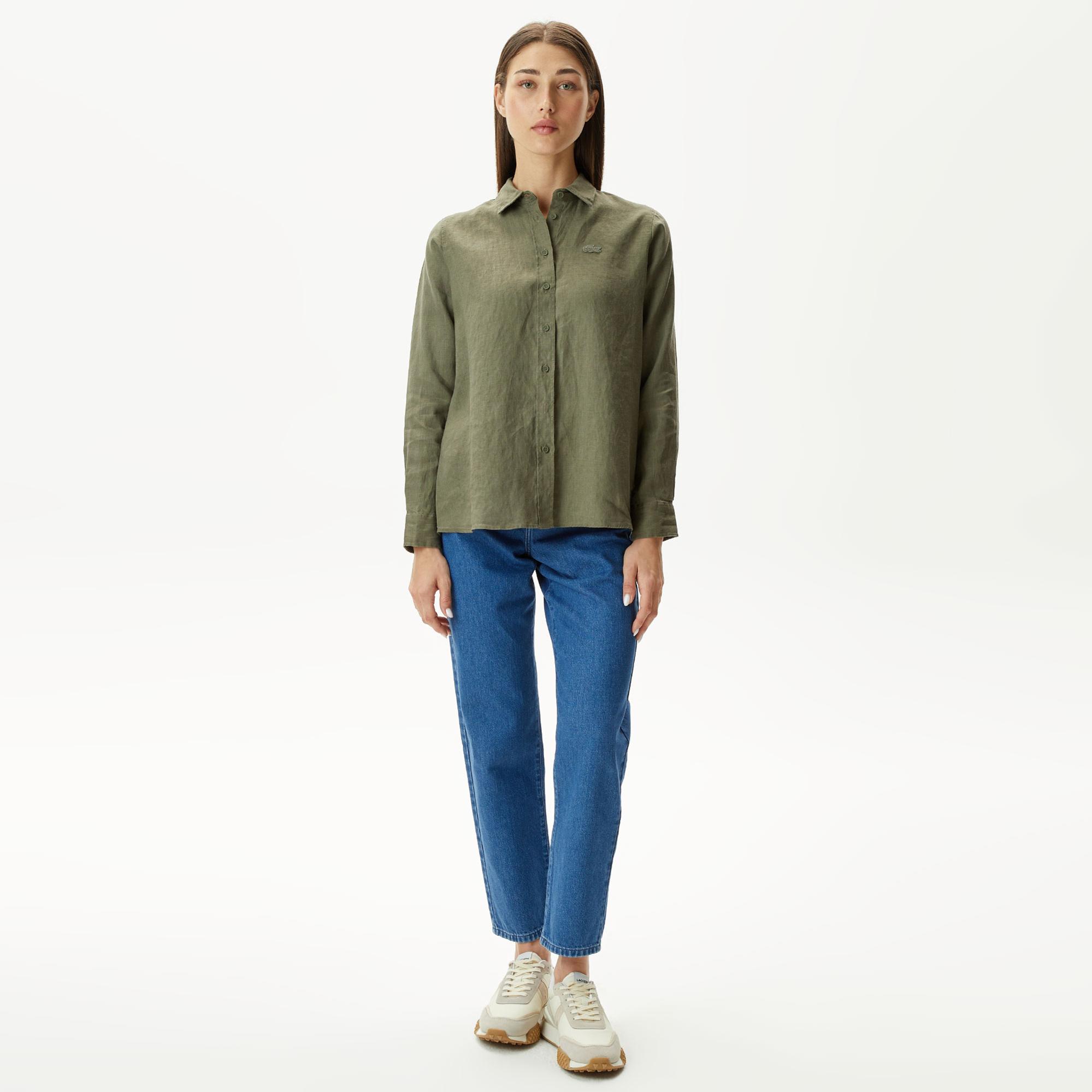 Kadın Keten Yeşil Gömlek