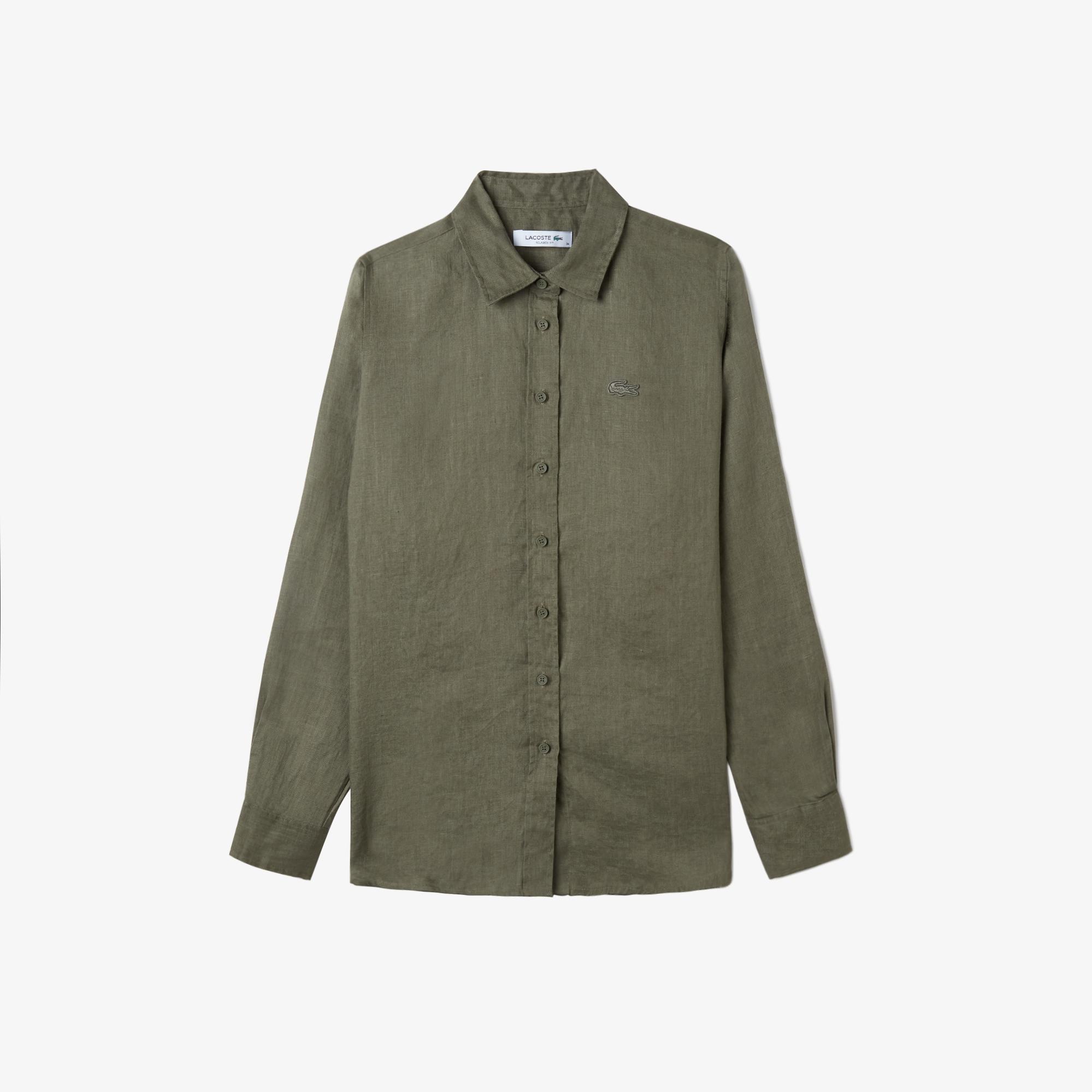 Kadın Keten Yeşil Gömlek