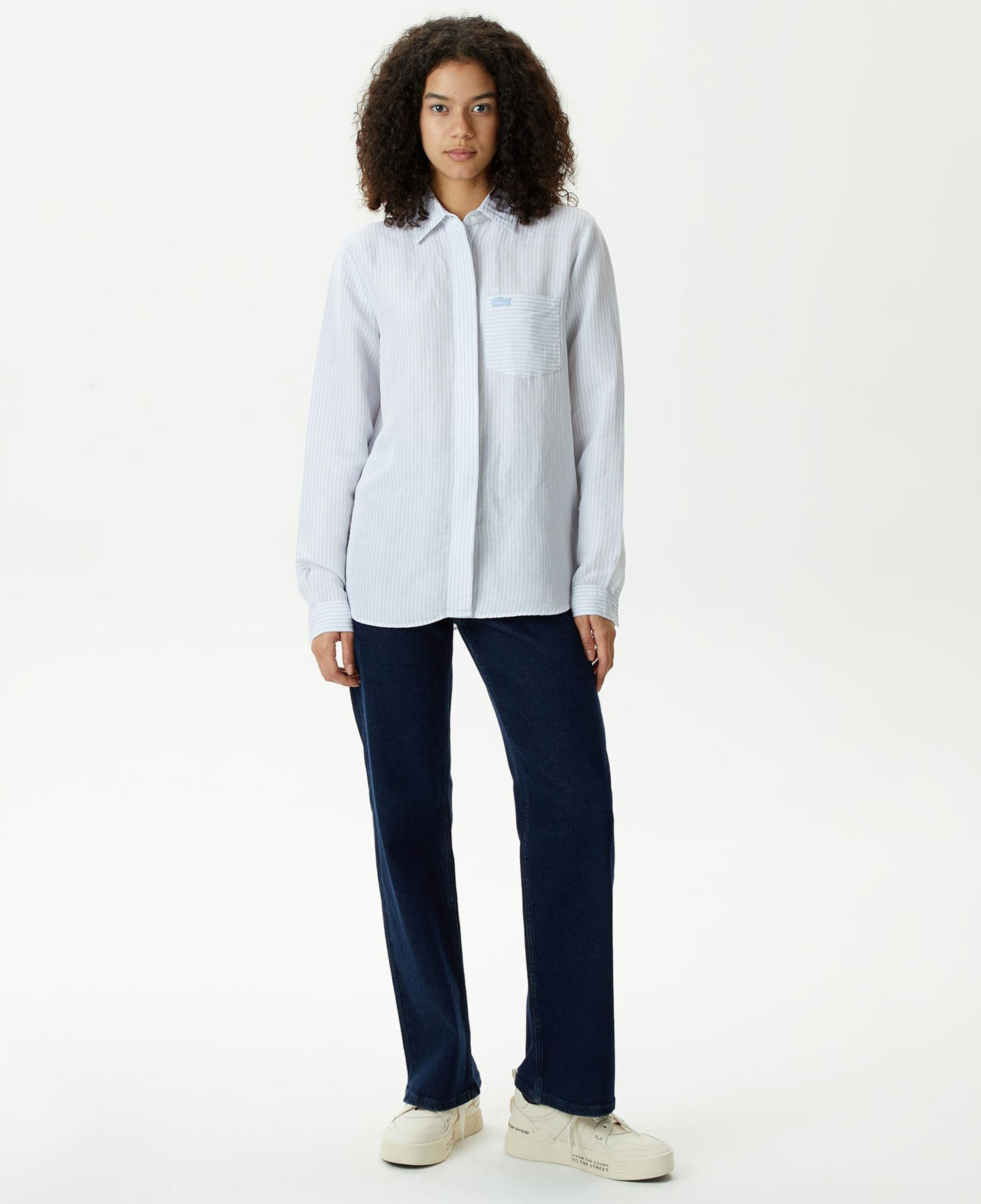 Kadın Relaxed Fit Çizgili Mavi Gömlek