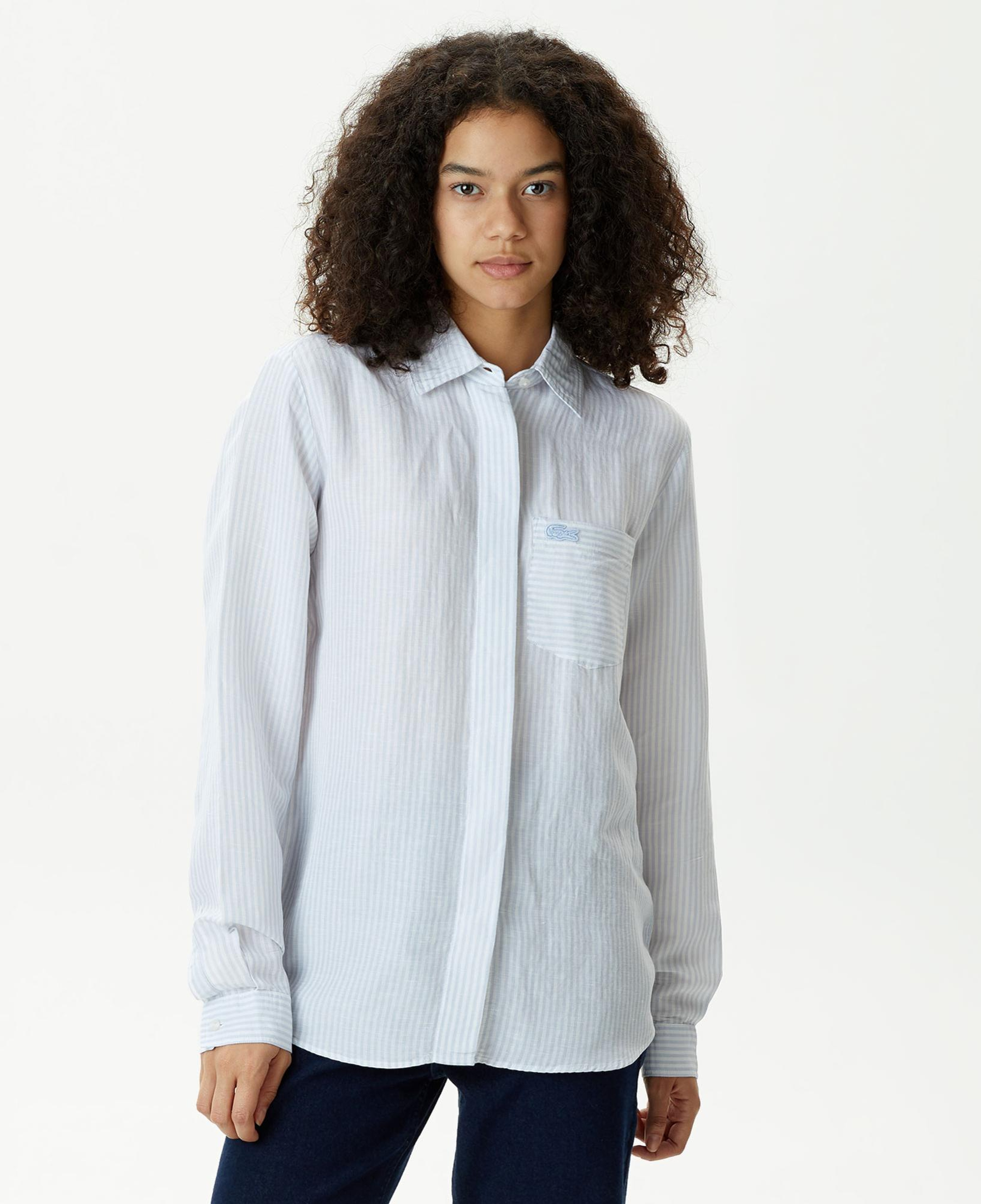 Kadın Relaxed Fit Çizgili Mavi Gömlek