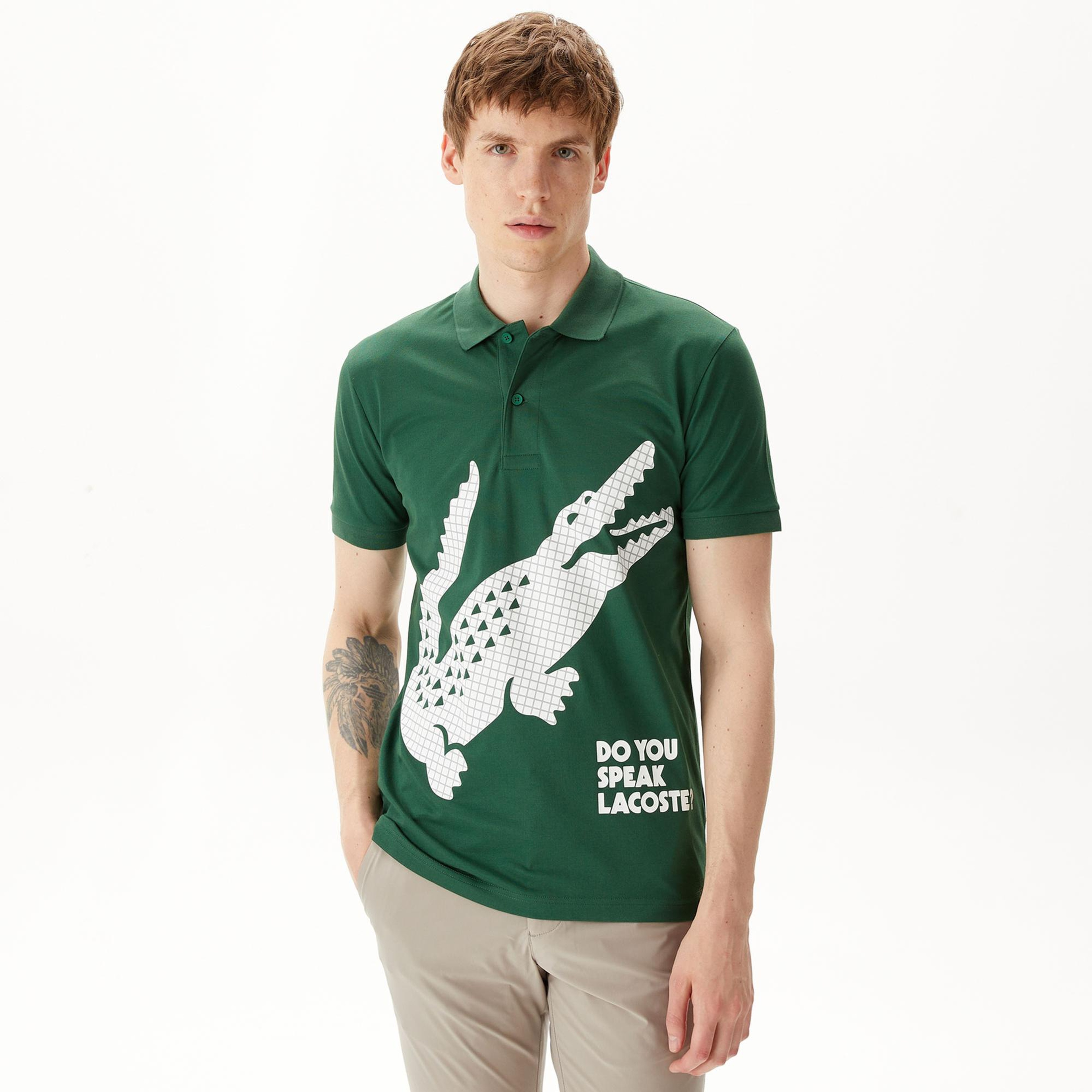 Erkek Regular Fit Baskılı Yeşil Polo