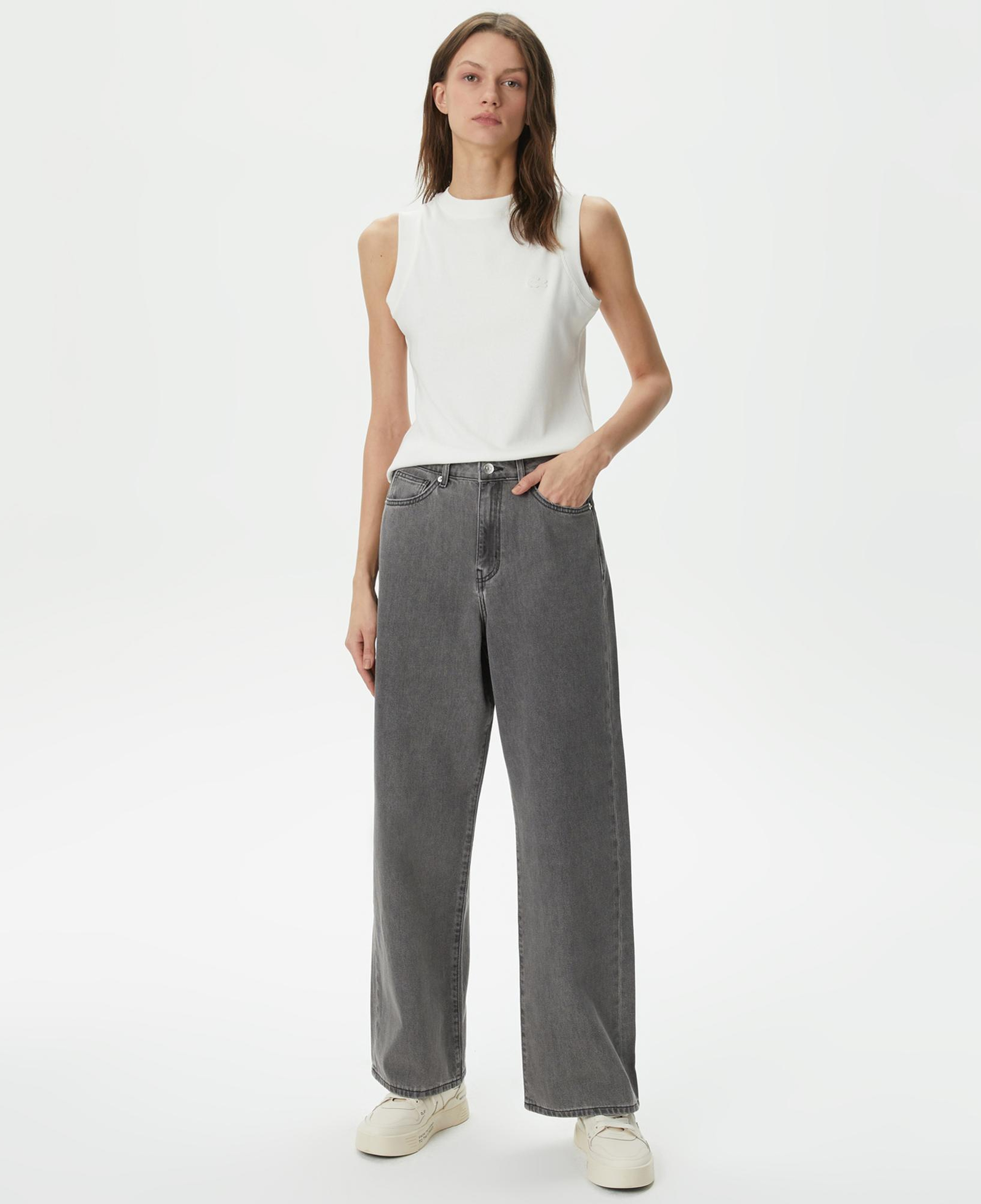 Lacoste Kadın Loose Fit Gri Jean Pantolon