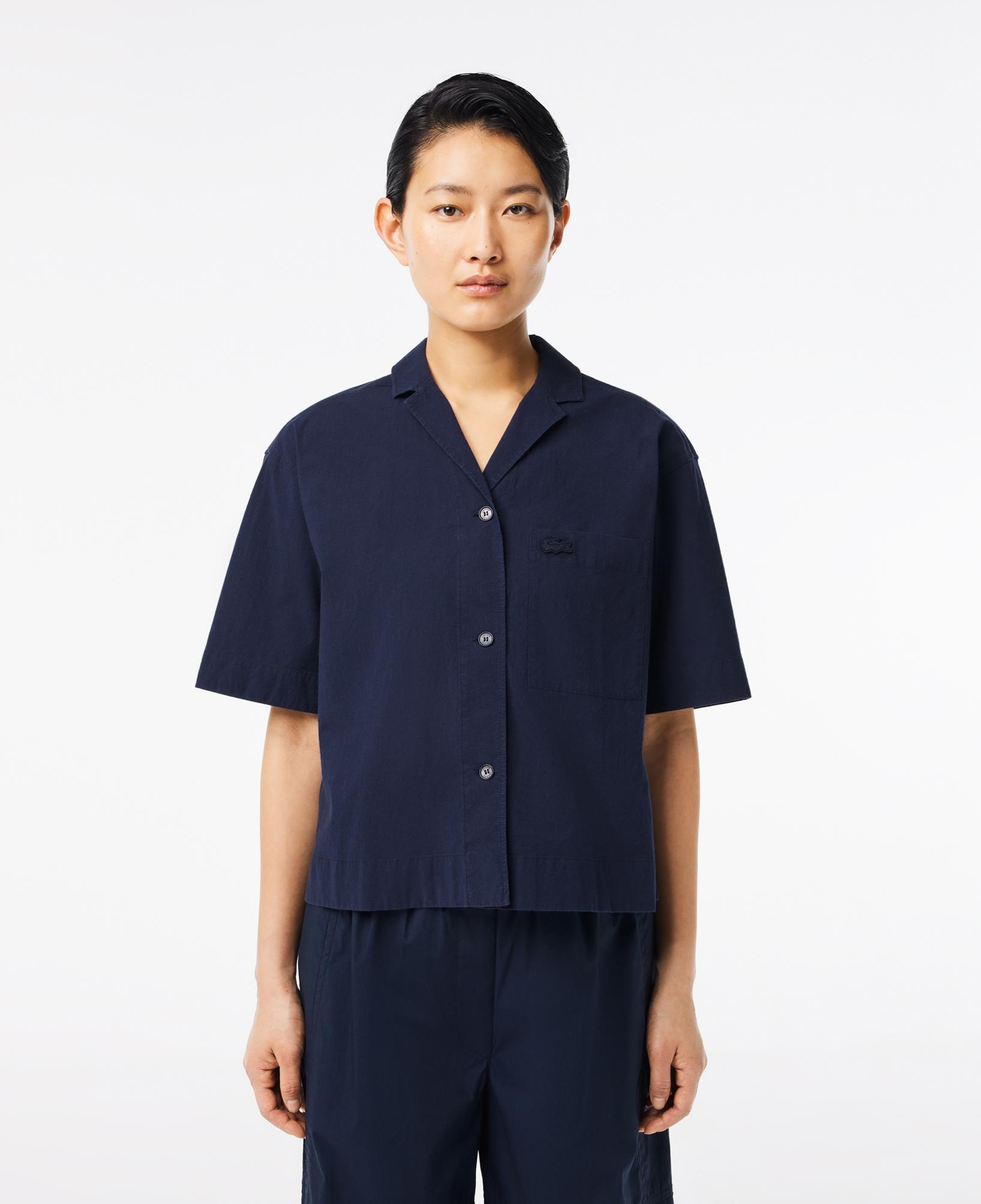 Kadın Relaxed Fit Kısa Kollu Lacivert Gömlek