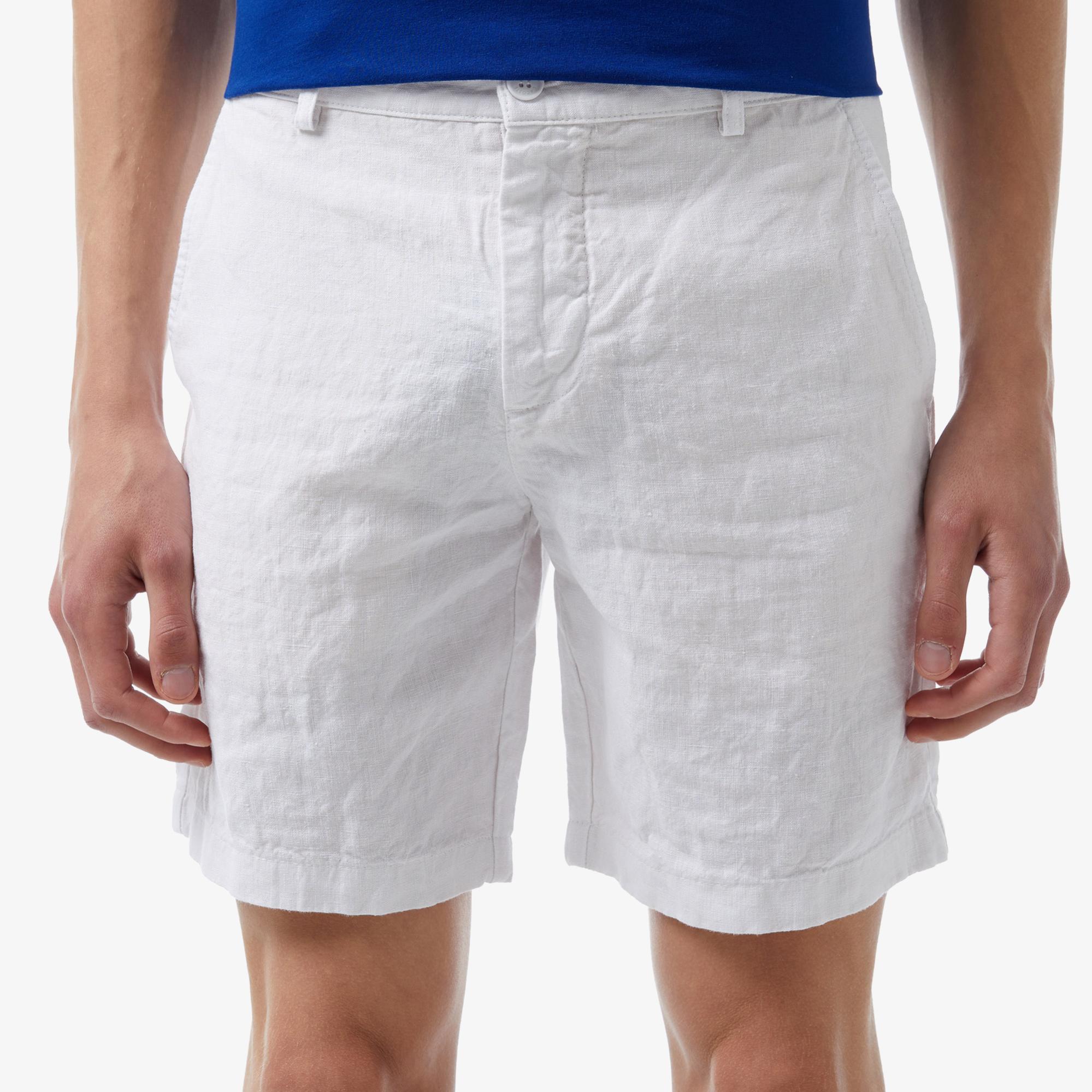 Erkek Slim Fit Keten Beyaz Bermuda