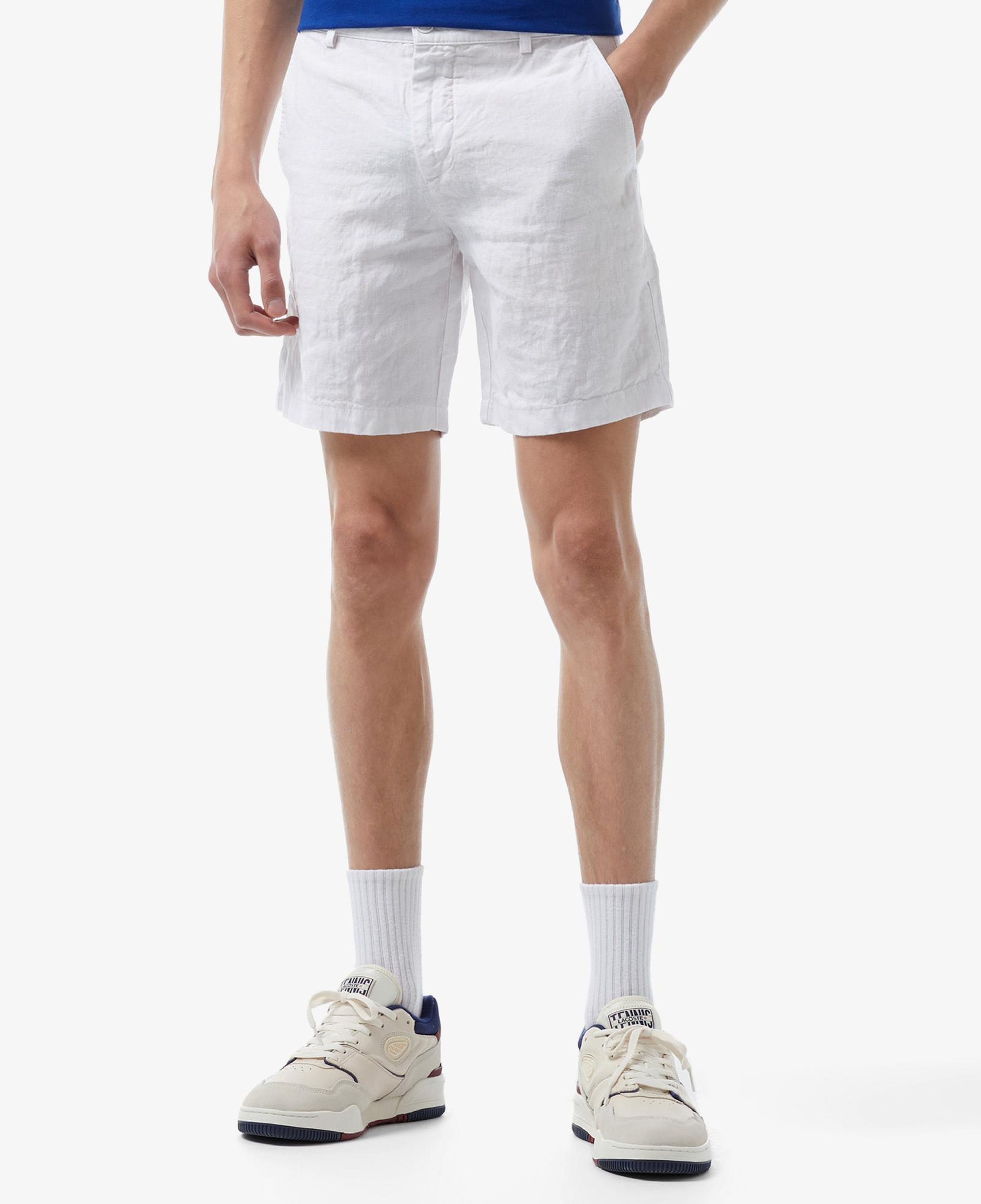 Erkek Slim Fit Keten Beyaz Bermuda