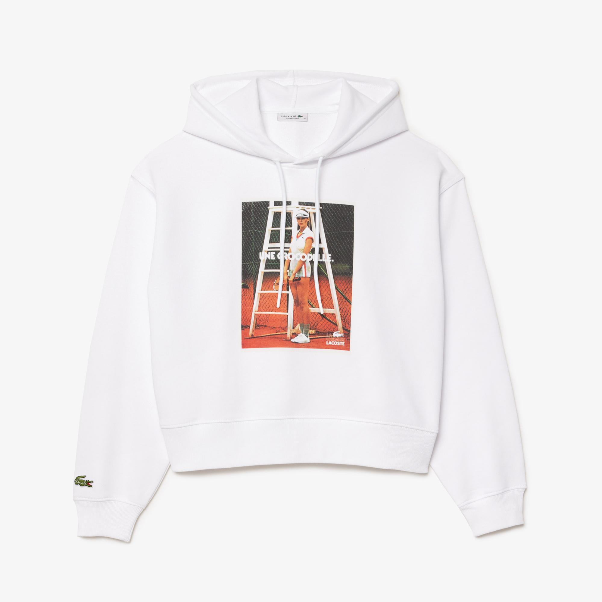 Kadın Kapüşonlu Baskılı Beyaz Sweatshirt