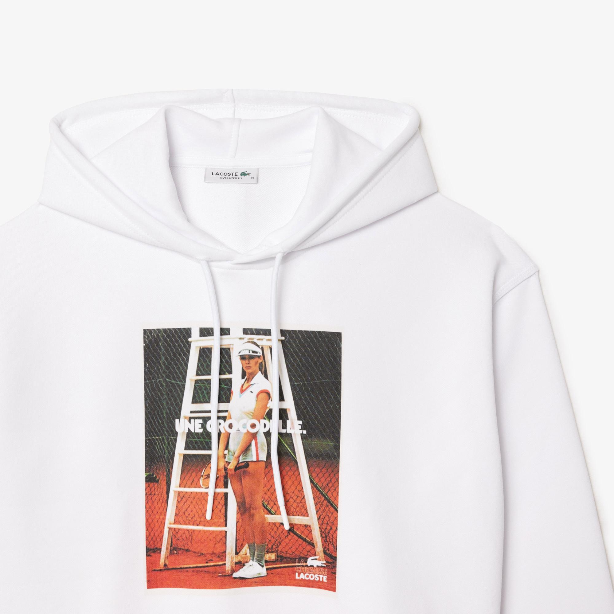 Kadın Kapüşonlu Baskılı Beyaz Sweatshirt