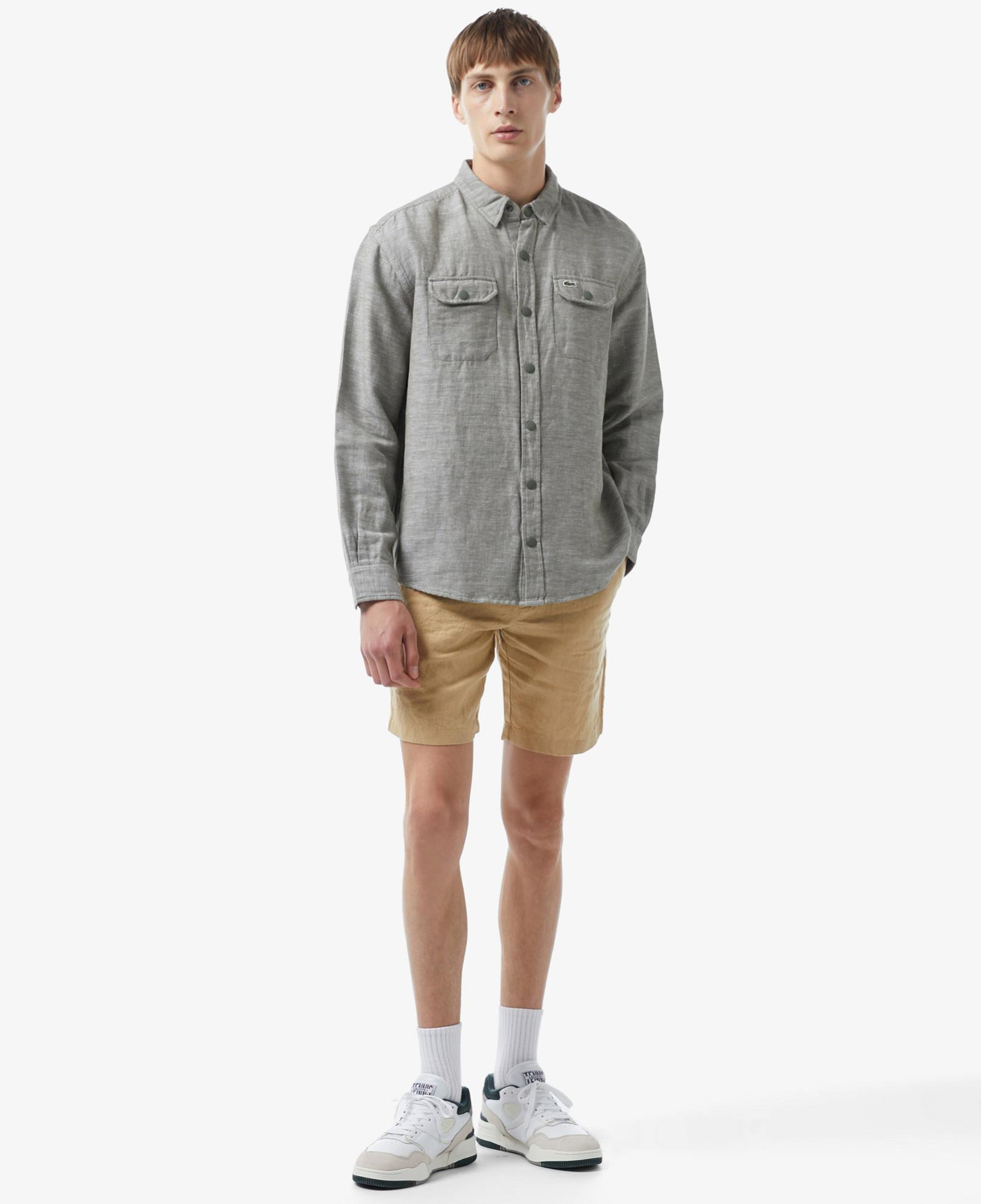 Erkek Slim Fit Keten Bej Bermuda