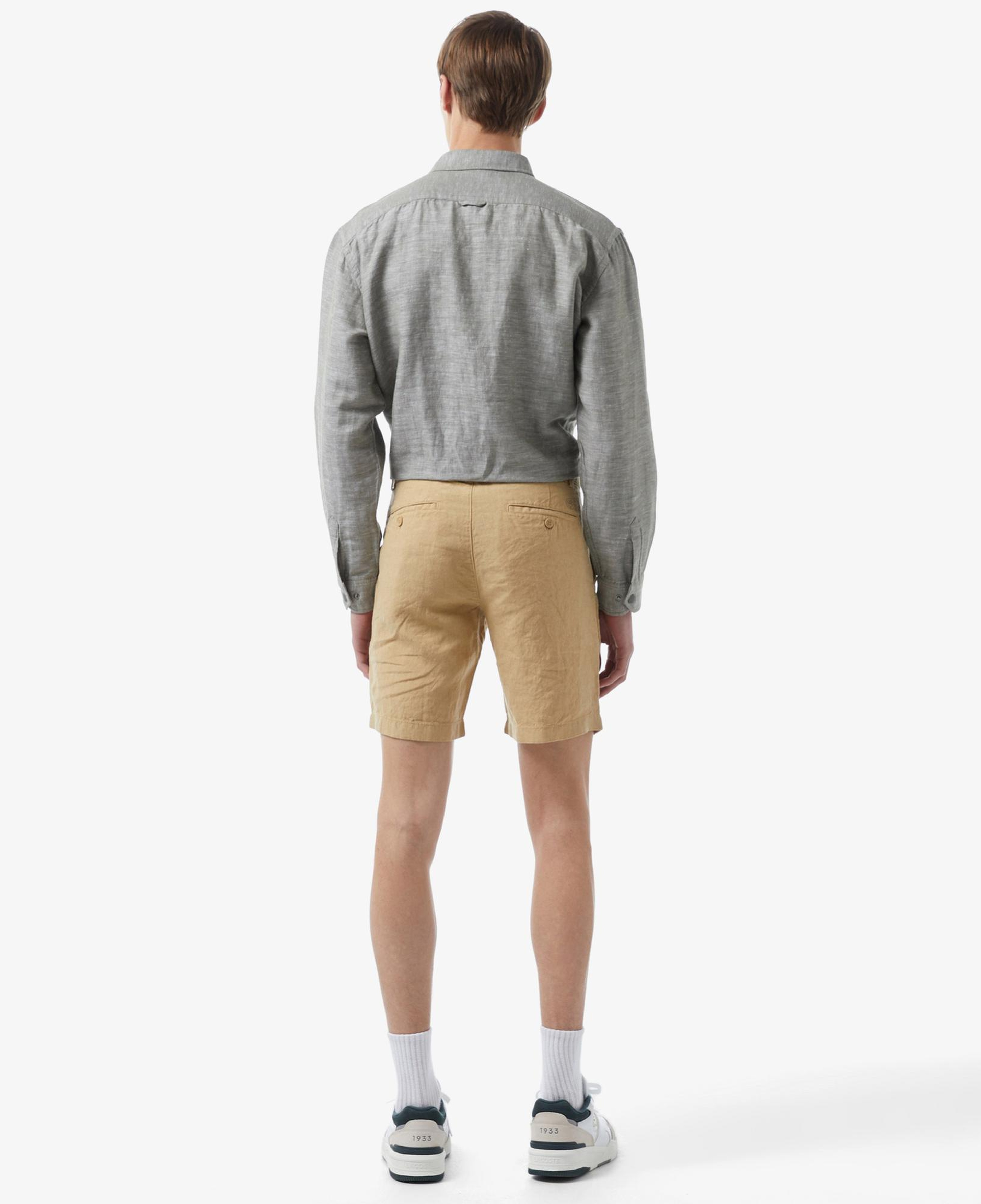 Erkek Slim Fit Keten Bej Bermuda