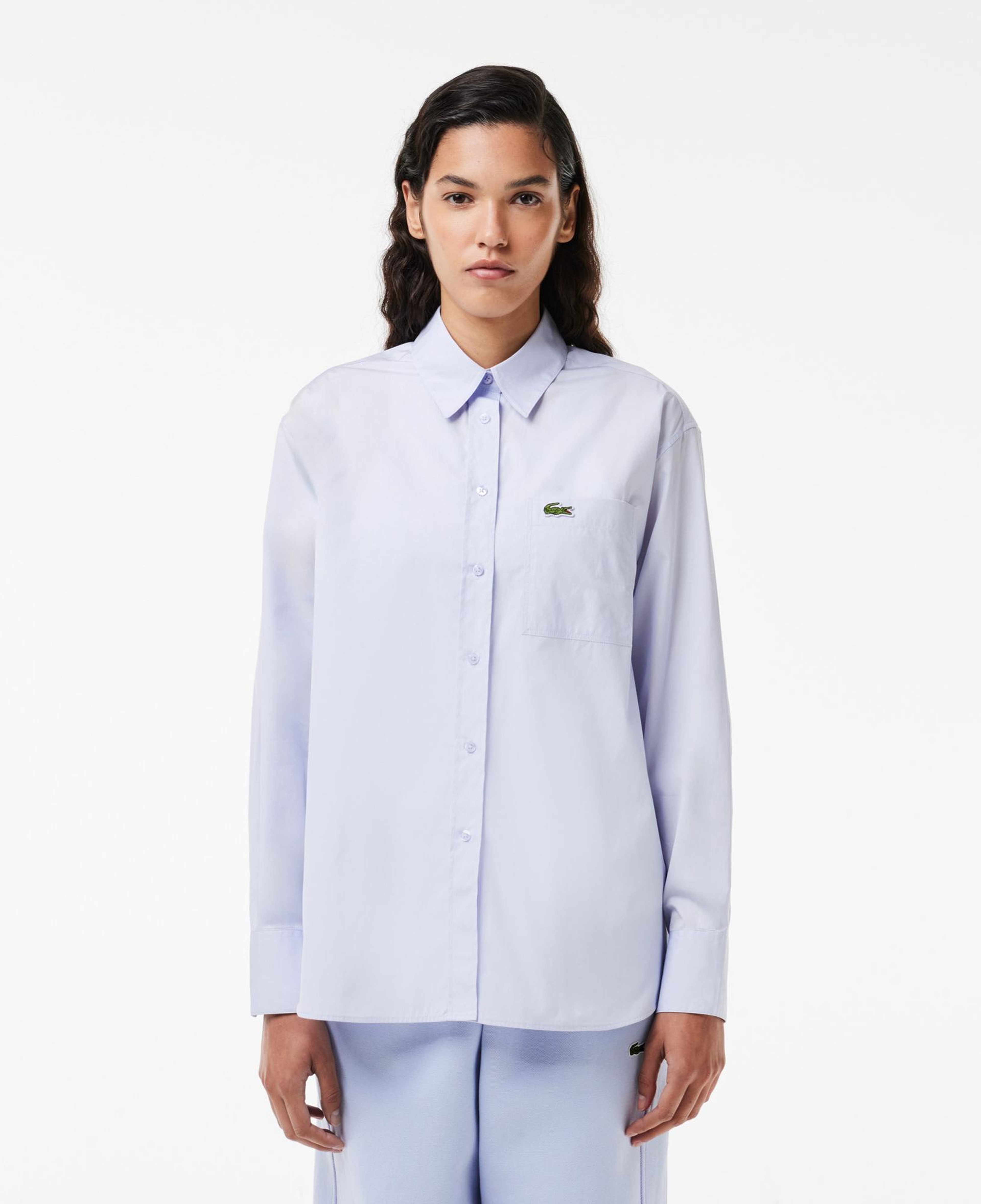 Kadın Oversize Çizgili Mavi Gömlek