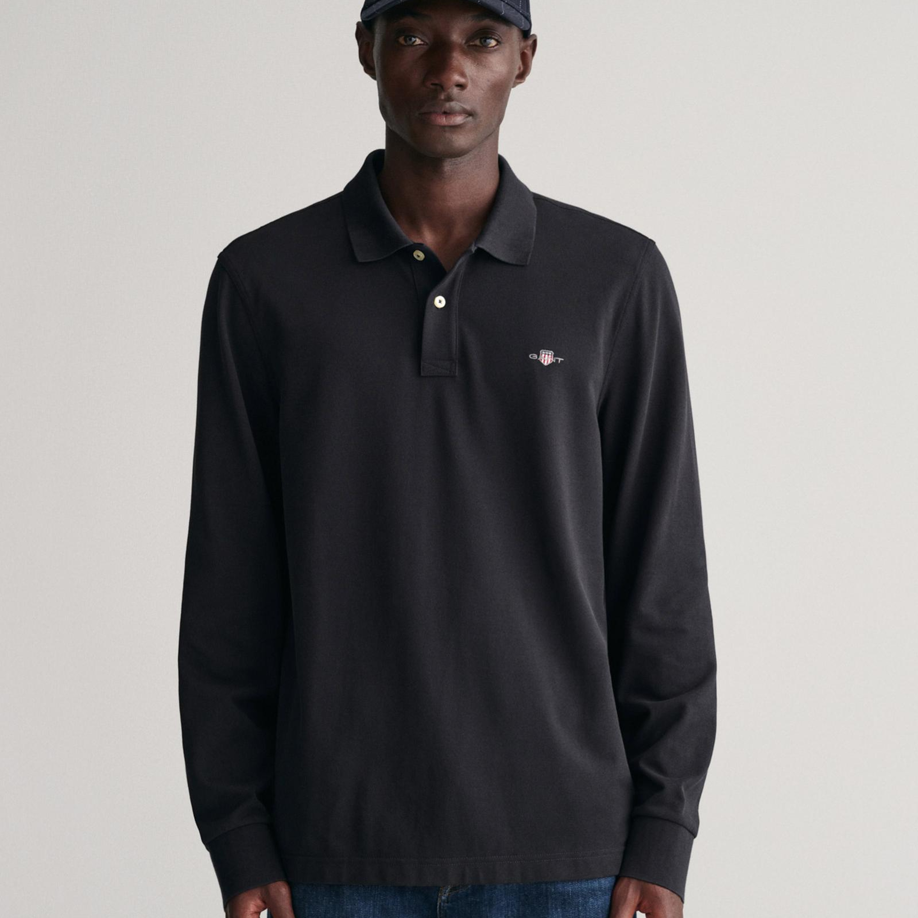 GANT Erkek Siyah Regular Fit Uzun Kollu Polo