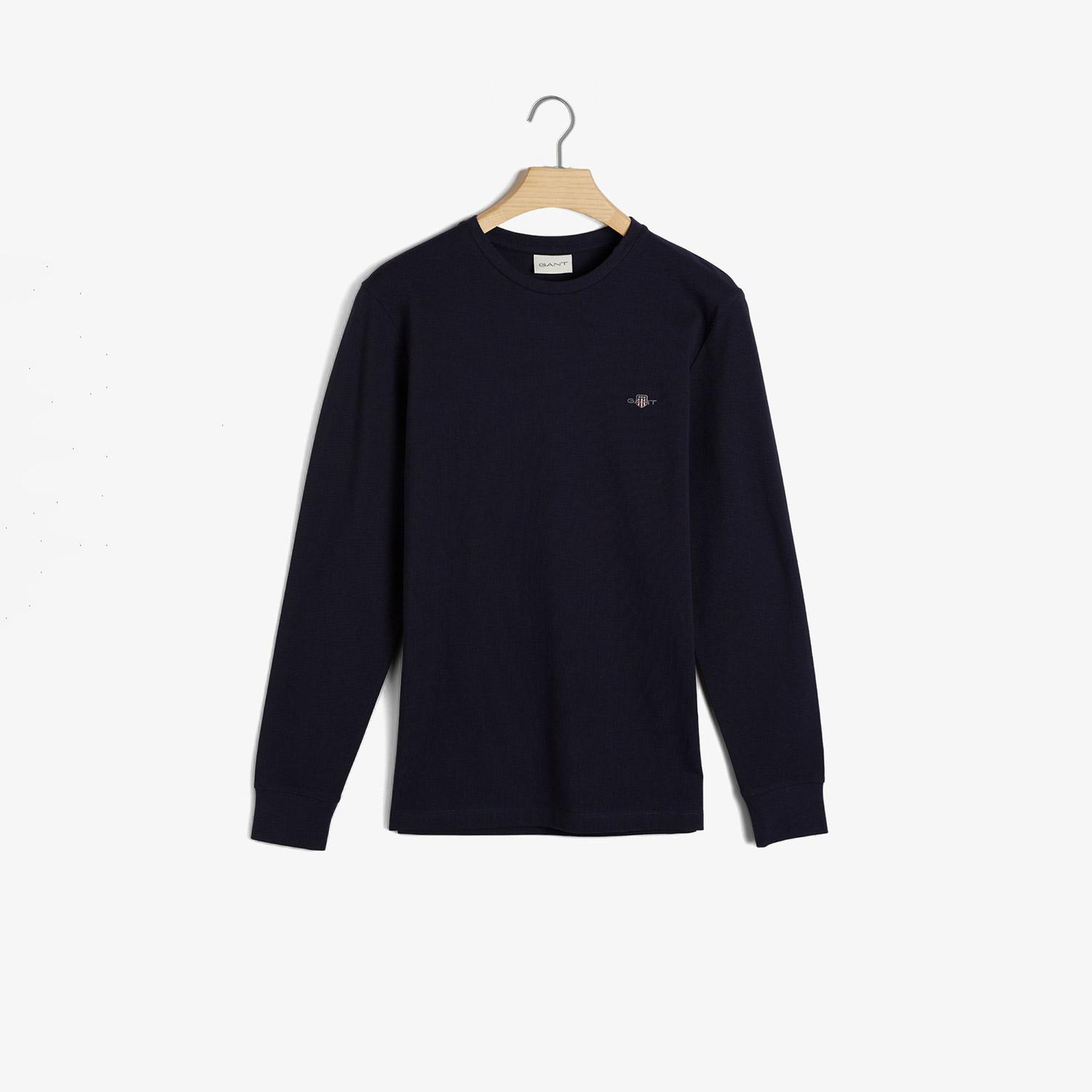 Gant Erkek Lacivert Slim Fit Bisiklet Yaka Uzun Kollu T-Shirt