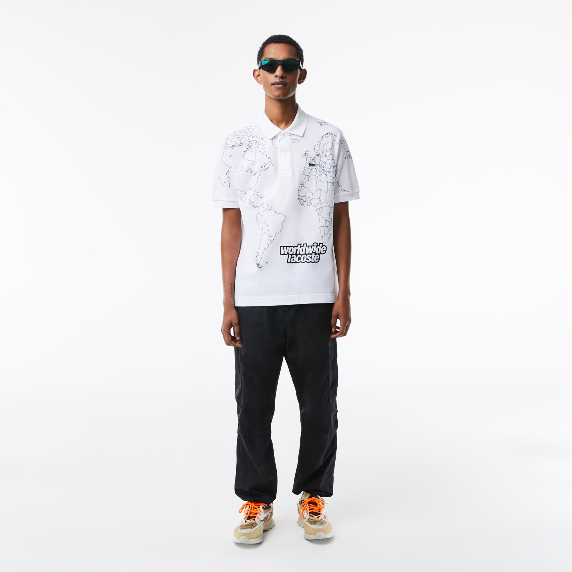 Erkek Classic Fit Baskılı Beyaz Polo