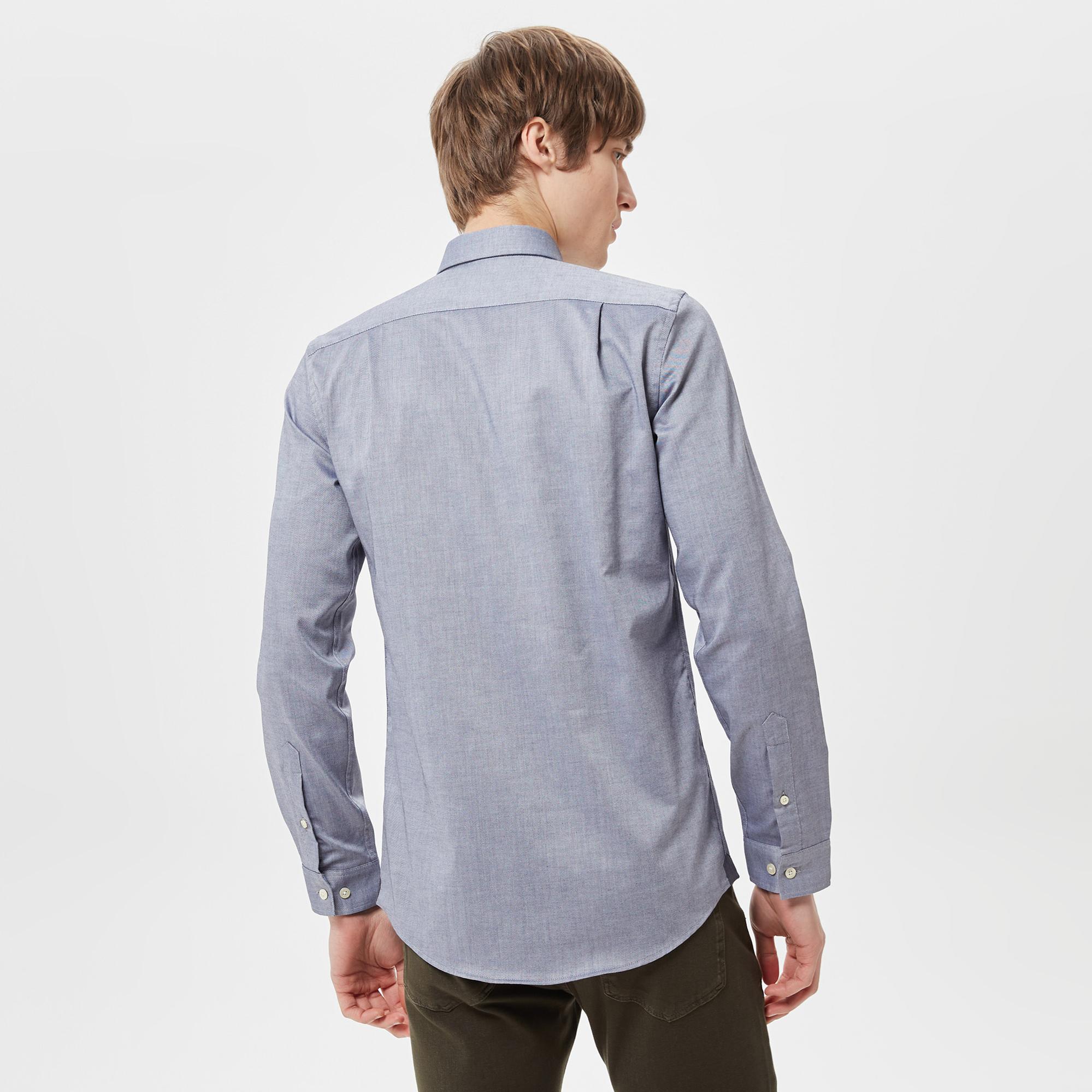 Erkek Slim Fit Düğmeli Yaka Lacivert Gömlek