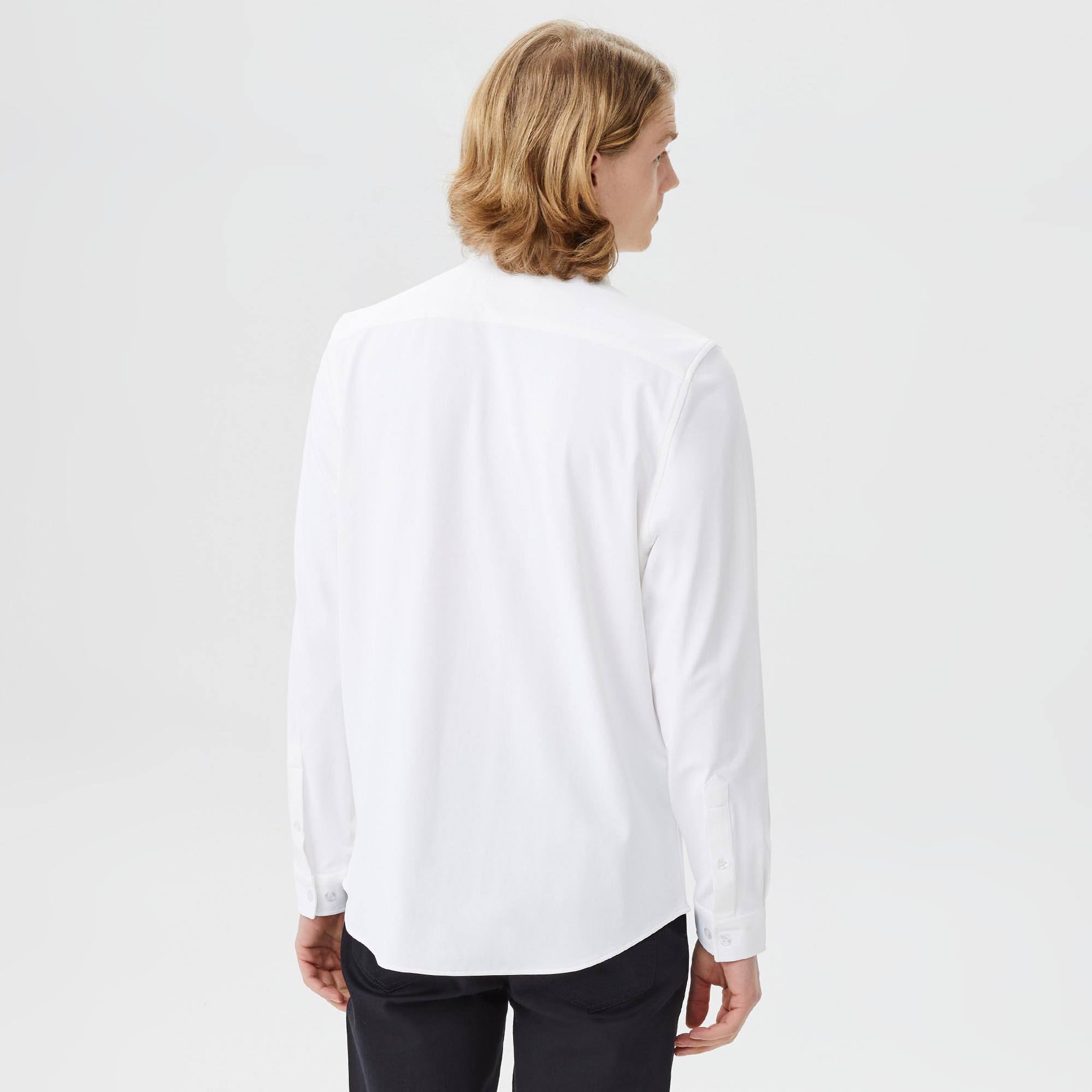 Erkek Slim Fit Düğmeli Yaka Beyaz Gömlek