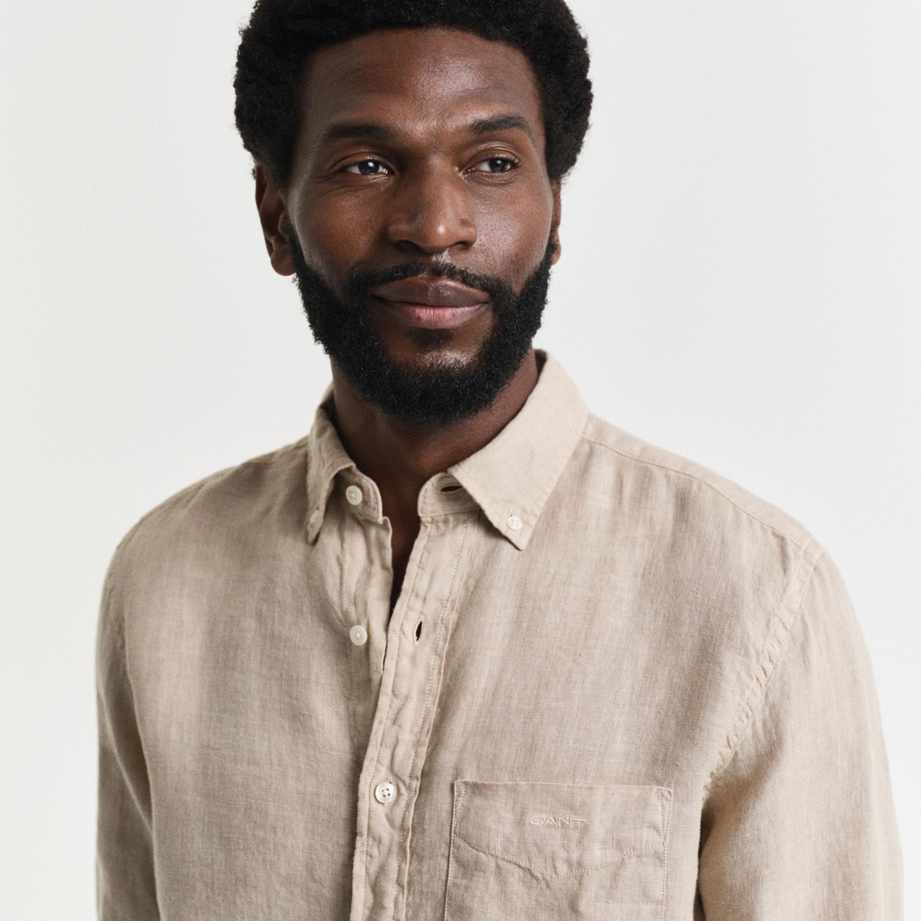 GANT Erkek Bej Regular Fit Düğmeli Yaka Keten Gömlek